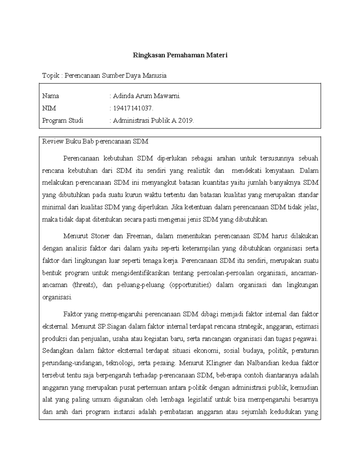 Review Buku Bab Perencanaan SDM - Ringkasan Pemahaman Materi Topik ...