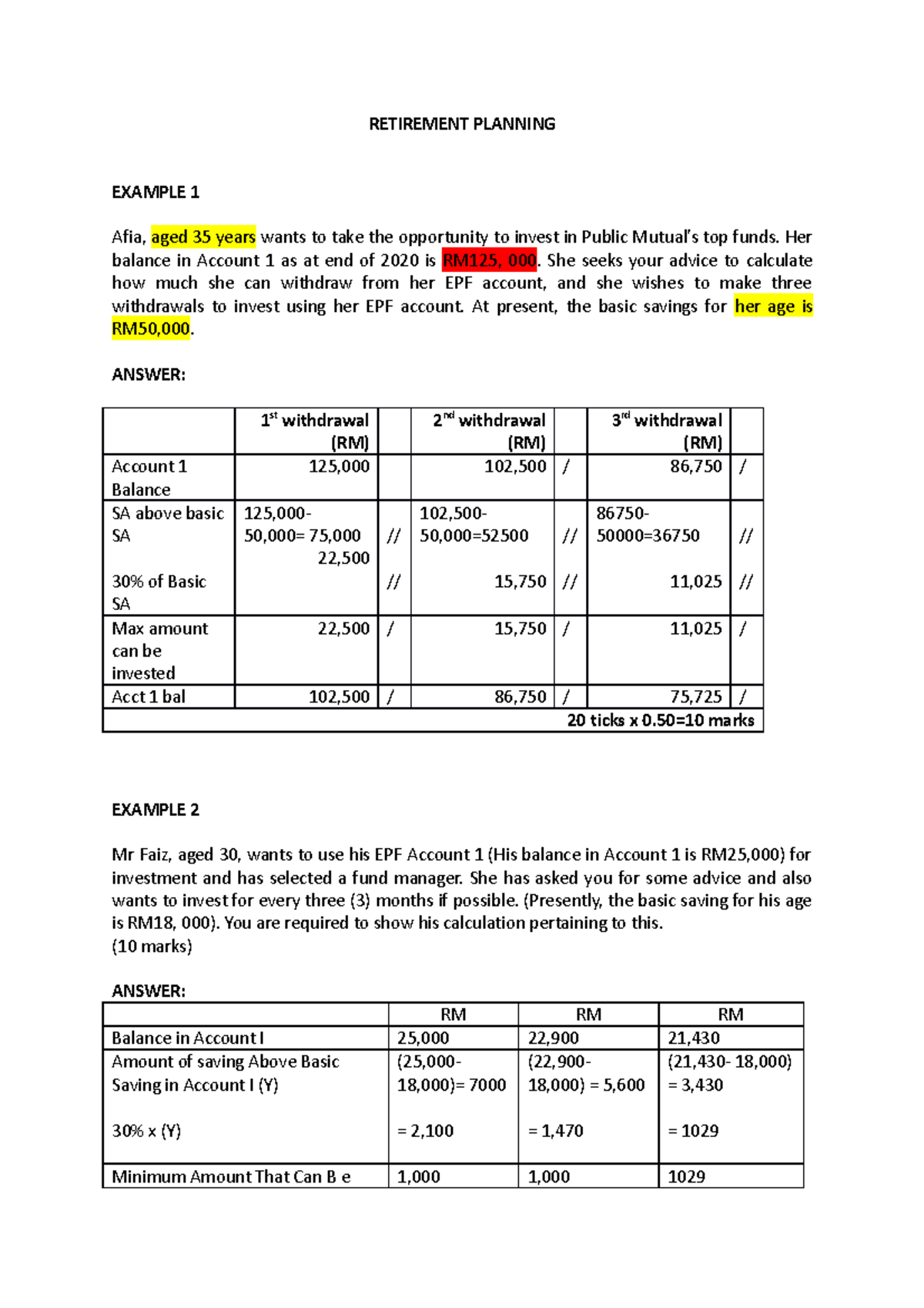 Retirement Planning - RETIREMENT PLANNING EXAMPLE 1 Afia, aged 35 years ...