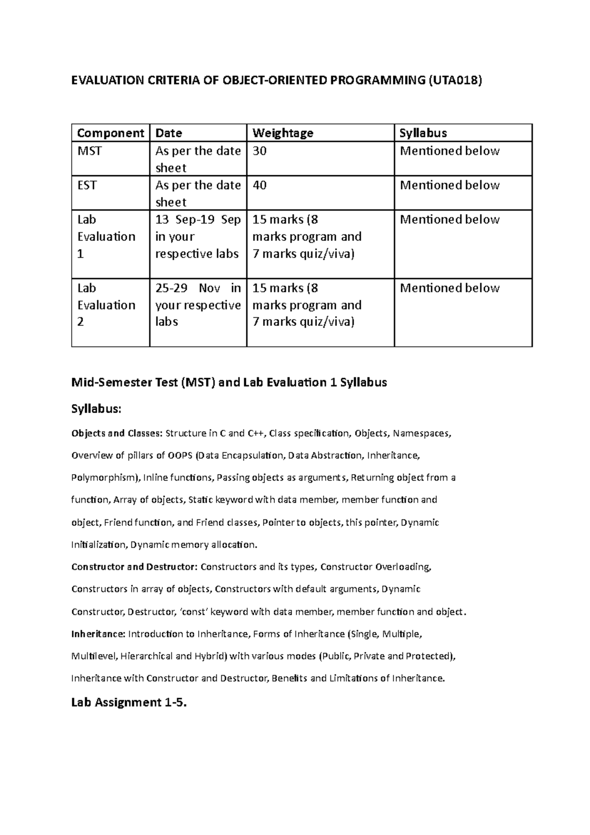 Evaluation Criteria OF UTA018 updated - EVALUATION CRITERIA OF OBJECT ...