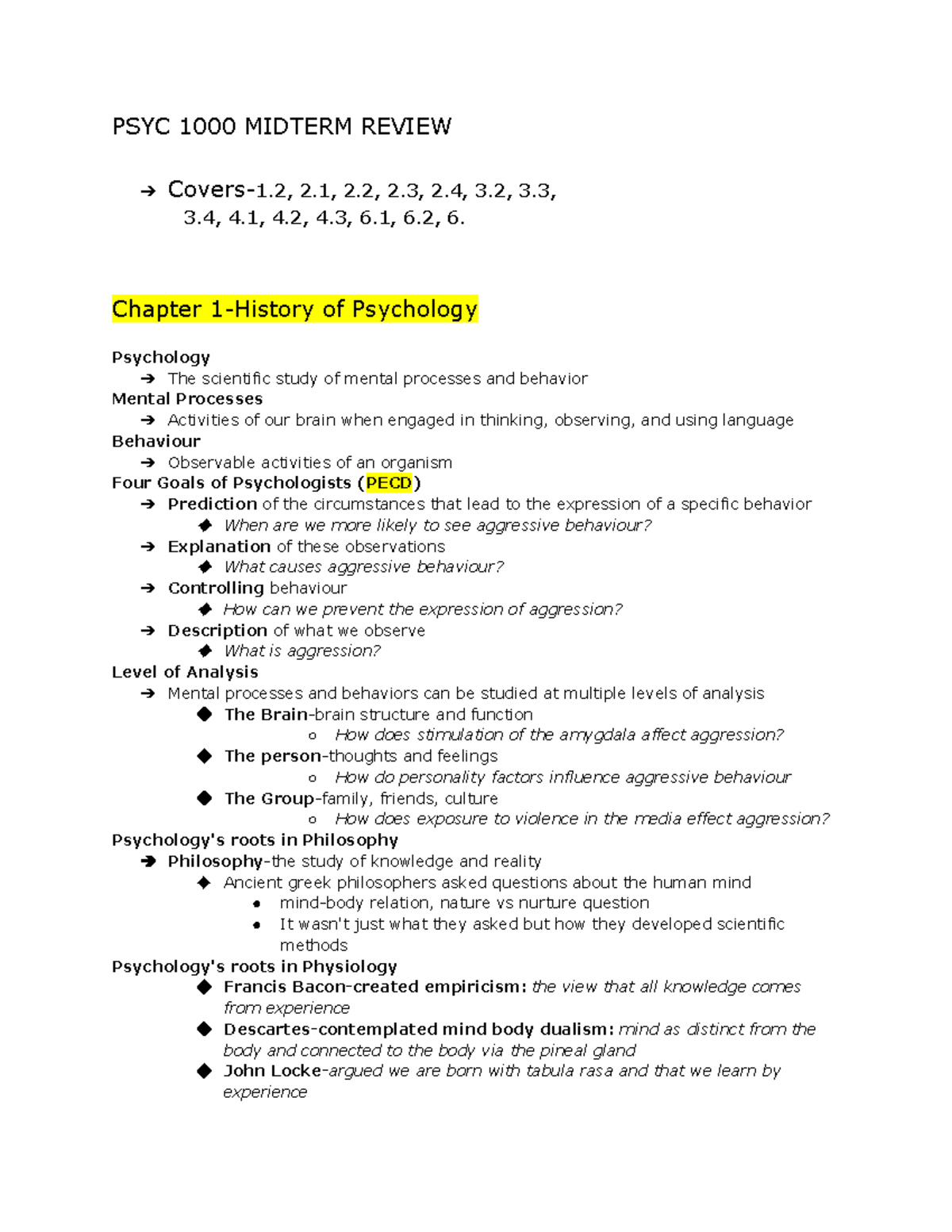 Psyc 1000 Midterm Review Covers Units 1 6 Psyc 1000 Midterm Review