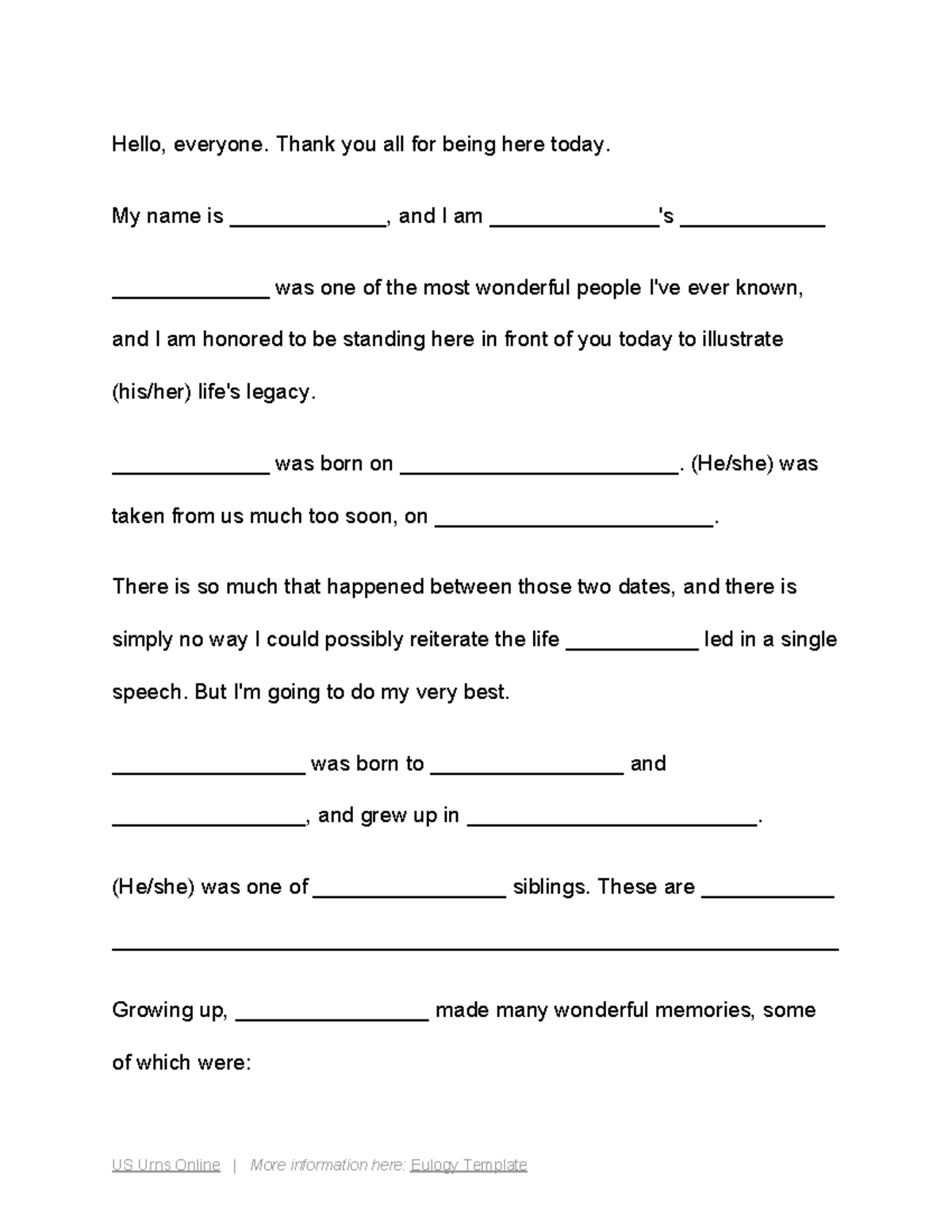 Simple-Eulogy-Template - Hello, everyone. Thank you all for being here ...