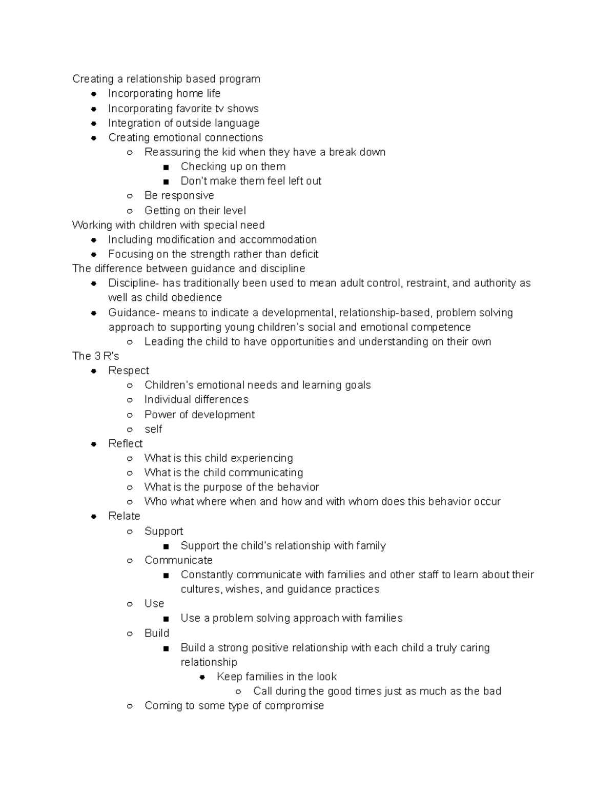 ECE Curriculum 4 March 2020 - Creating a relationship based program