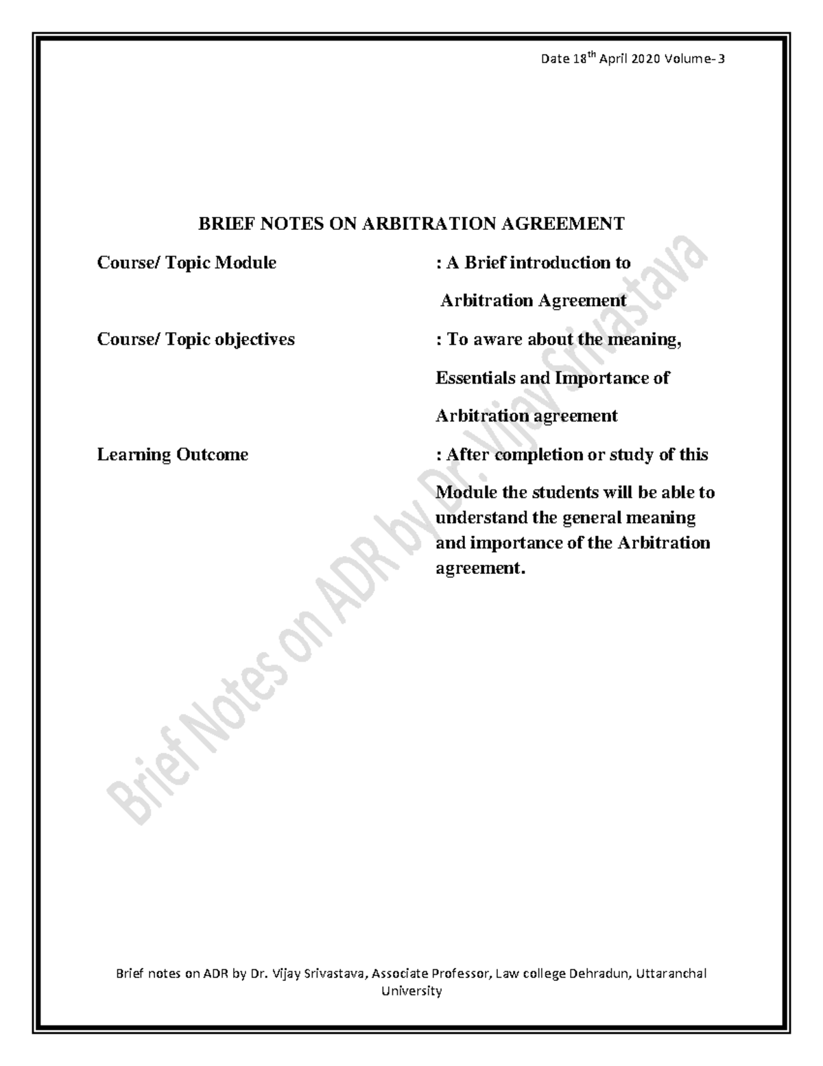 ADR NOTES ON ARBITRATION AGREEMENT - Warning: TT: undefined function ...