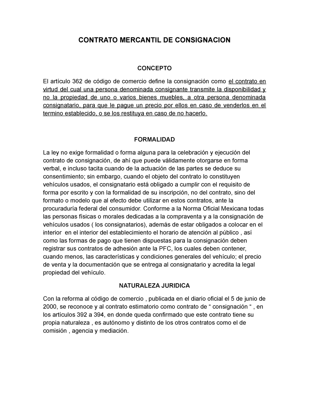 Modelo De Contrato De Consignacion Mercantil Mide 7638