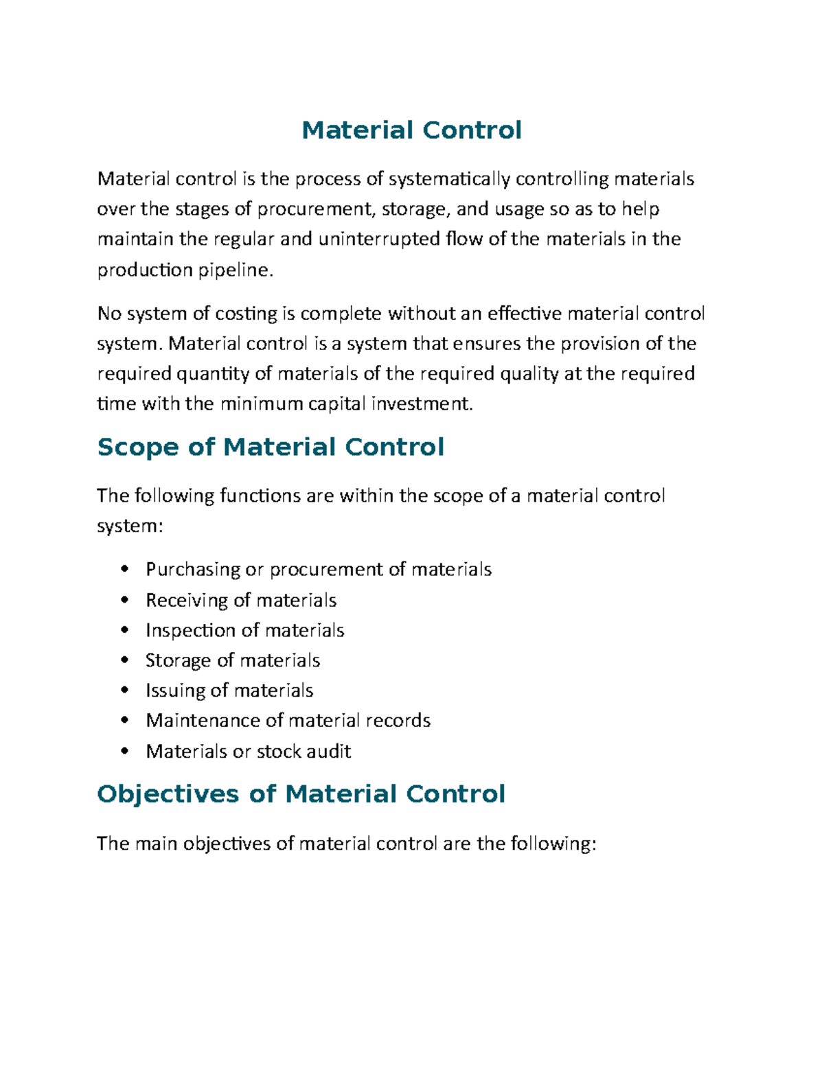Material Control - sdfsdf - Material Control Material control is the ...