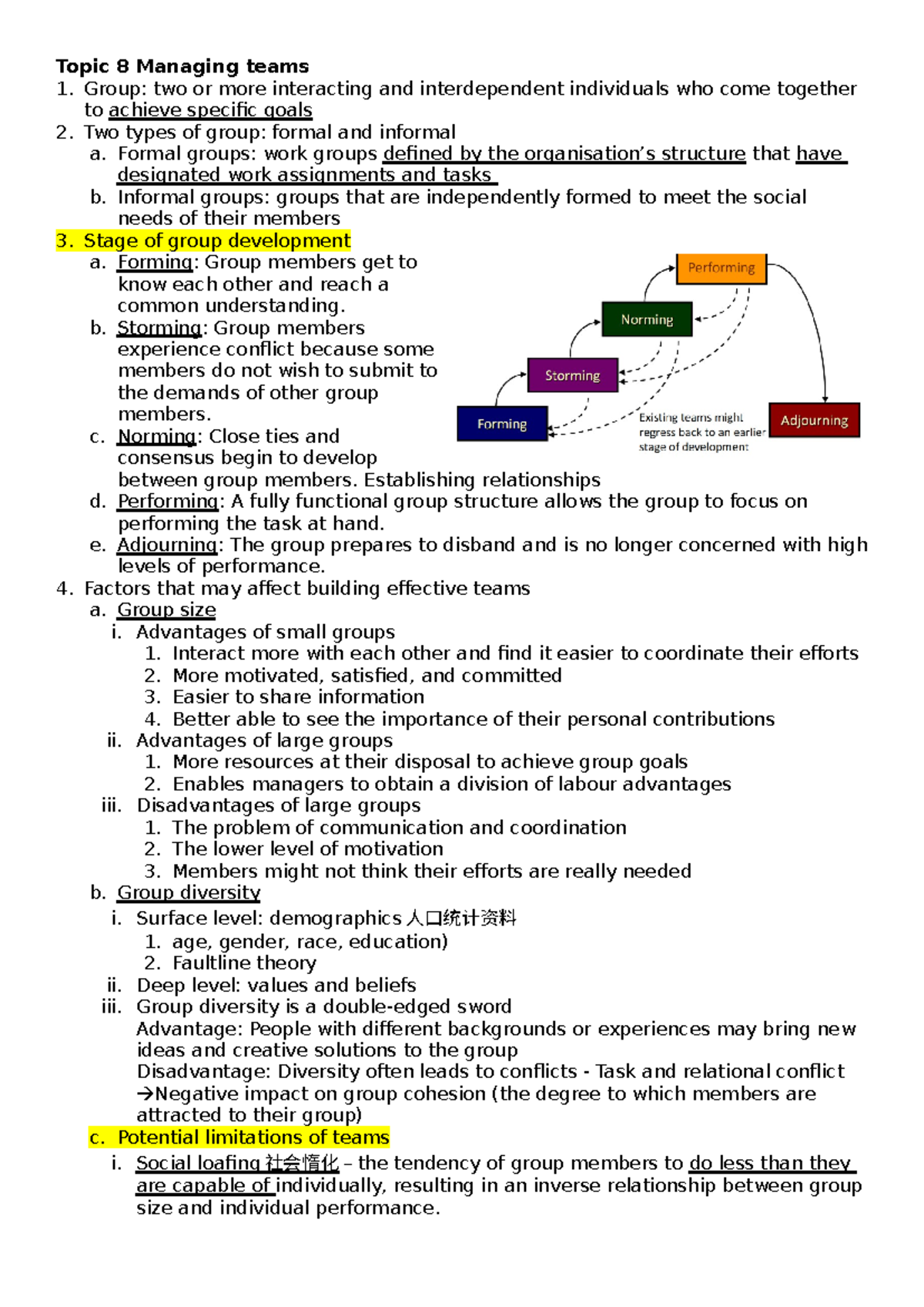 Topic 8 Managing teams - Summary Management - Topic 8 Managing teams ...