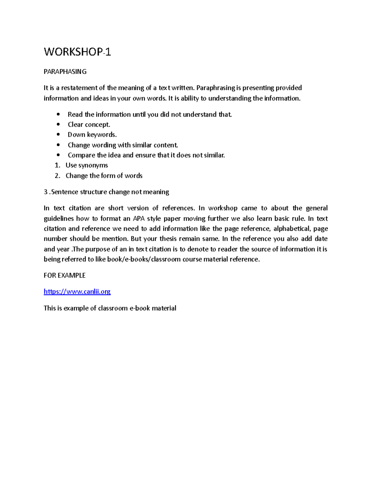 Workshop 1assinment - assignment - WORKSHOP- 1 PARAPHASING It is a ...
