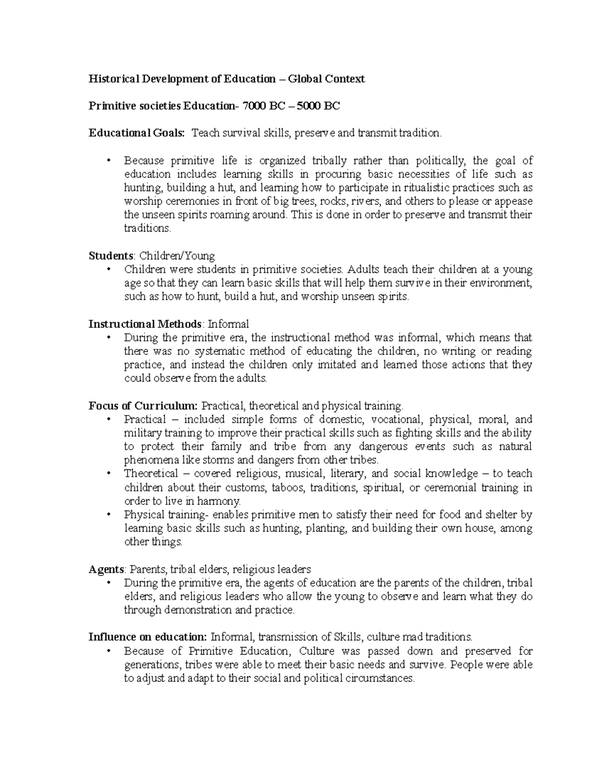 History of education Historical Development of Education Global