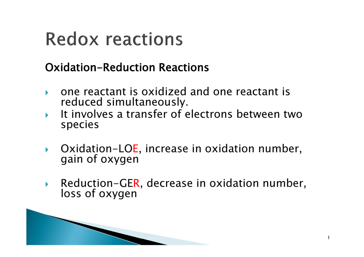 Redox reactions and titrations 2017 - Oxidation-Reduction Reactions one ...