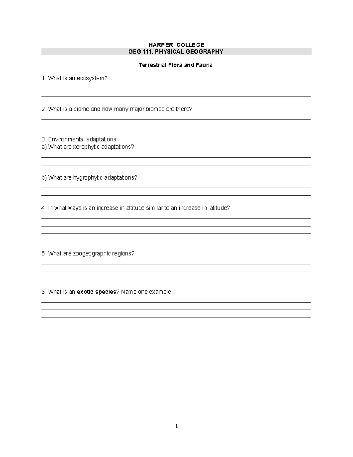 Worksheet 10 Biomes - HARPER COLLEGE GEG 111. PHYSICAL GEOGRAPHY ...