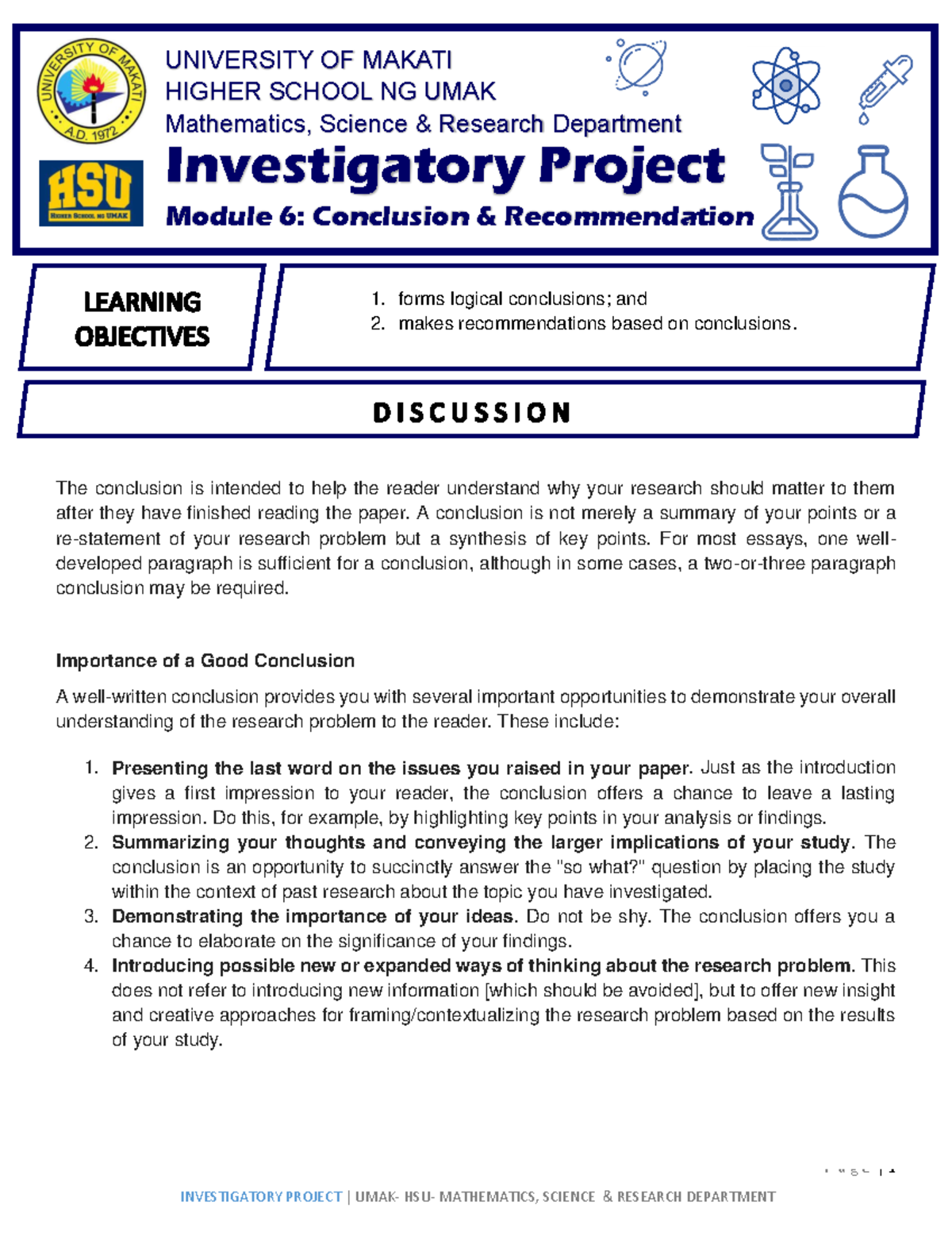 Module 6 Conclusion Recommendation IP - P a g e | 1 The conclusion is ...