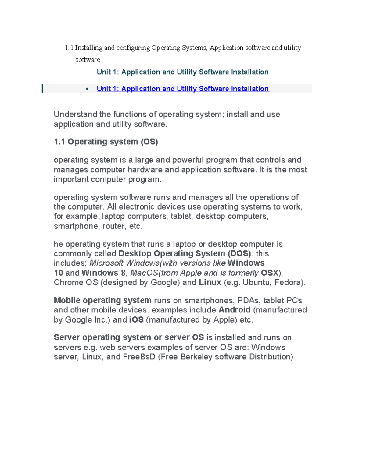 Installing and configuring Operating Systems - 1 Operating system (OS ...