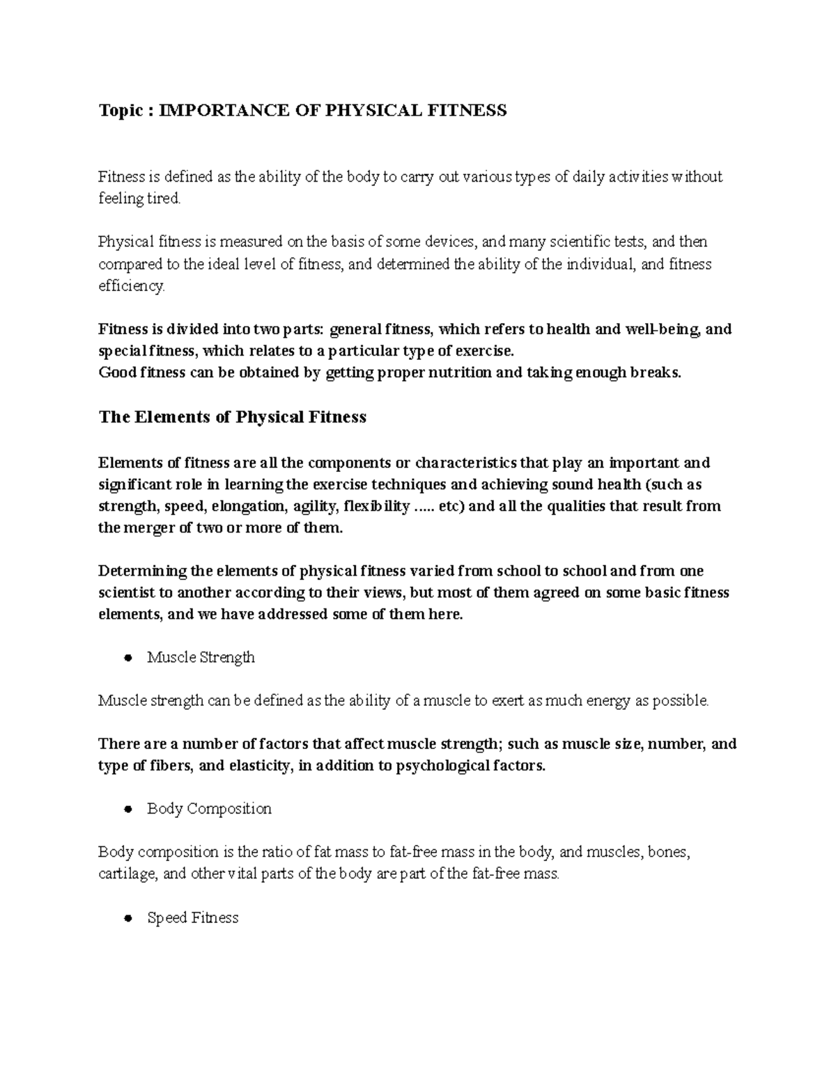 Topic Importance of Physical Fitness - Topic : IMPORTANCE OF PHYSICAL ...