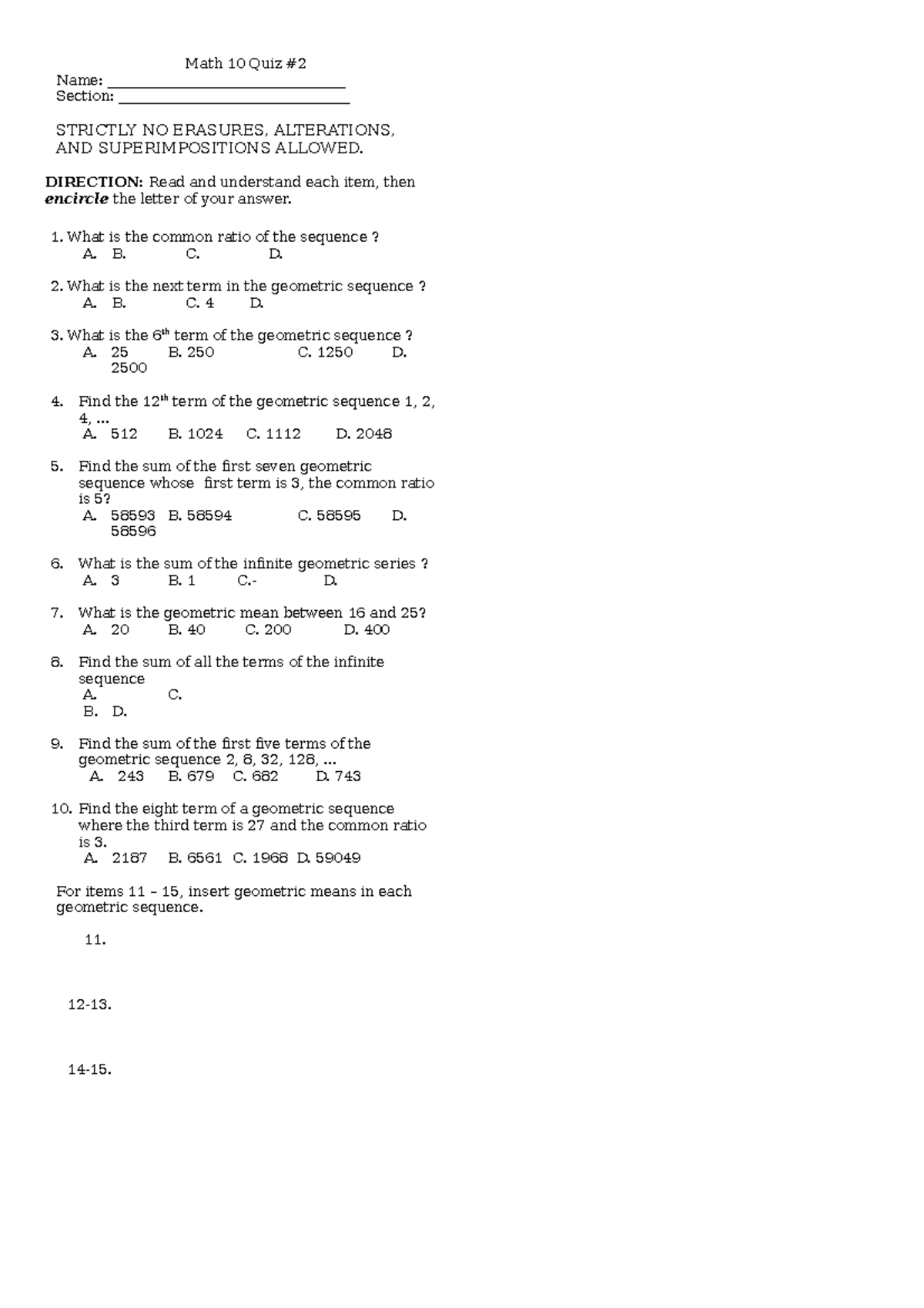 Math 10 Q1 Quiz 2 Math Quiz Math 10 Quiz Name Math 10 Q1 Quiz 2 Math Quiz Math 10 Quiz Name