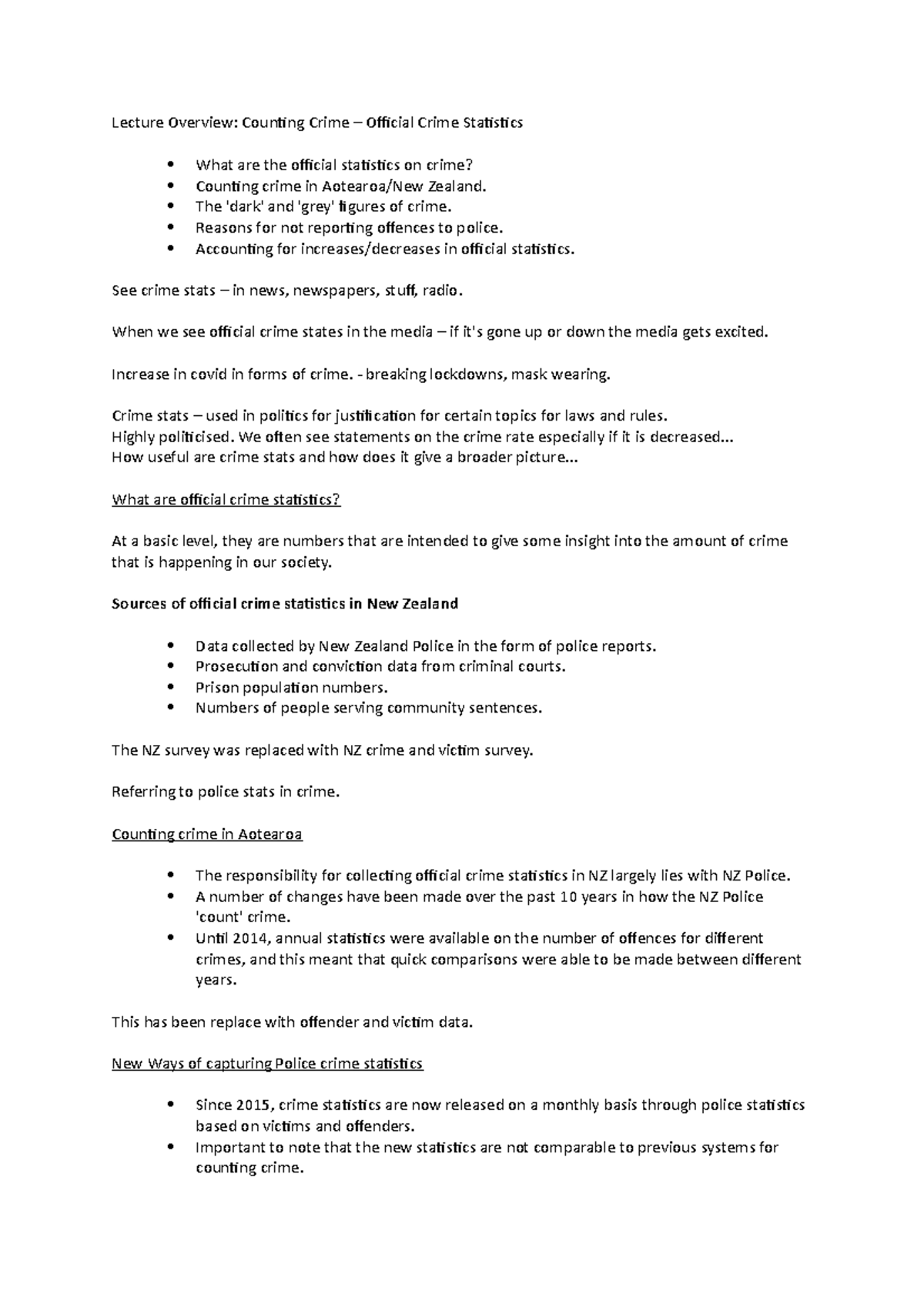 Counting Crime Lecture 14 Lecture Overview Counting Crime Official Crime Statistics What