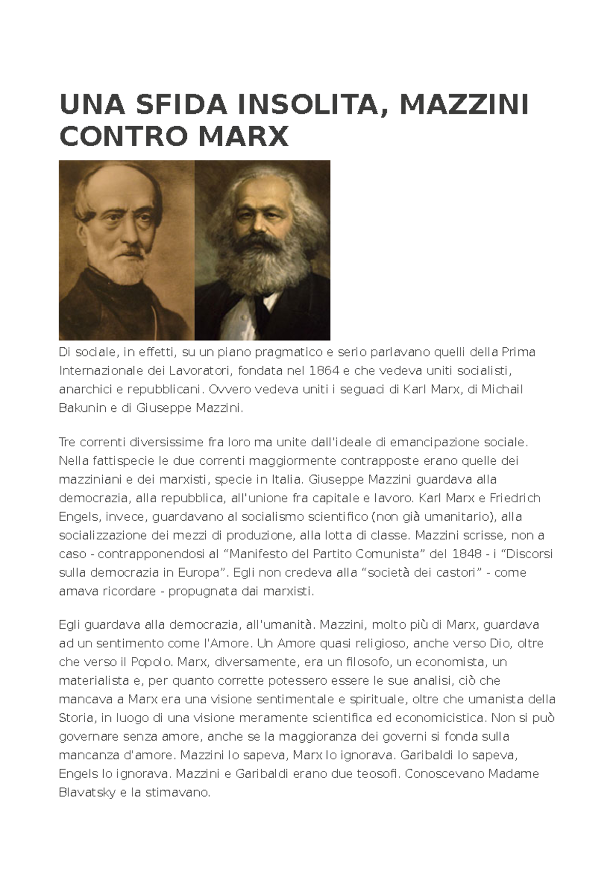 Marx e mazzini - UNA SFIDA INSOLITA, MAZZINI CONTRO MARX Di sociale, in ...