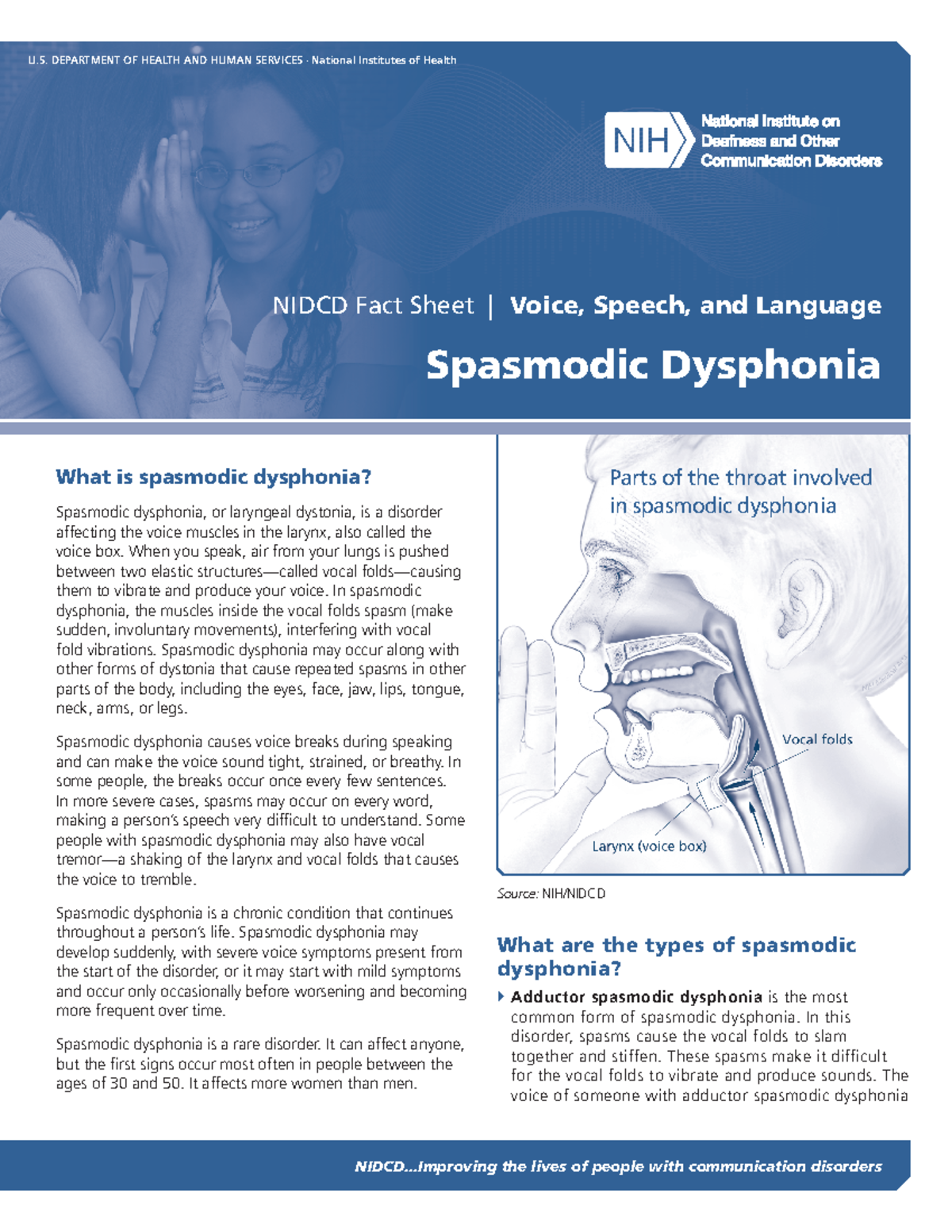 Spasmodic Dysphonia-508 - U. DEPARTMENT OF HEALTH AND HUMAN SERVICES ∙ ...