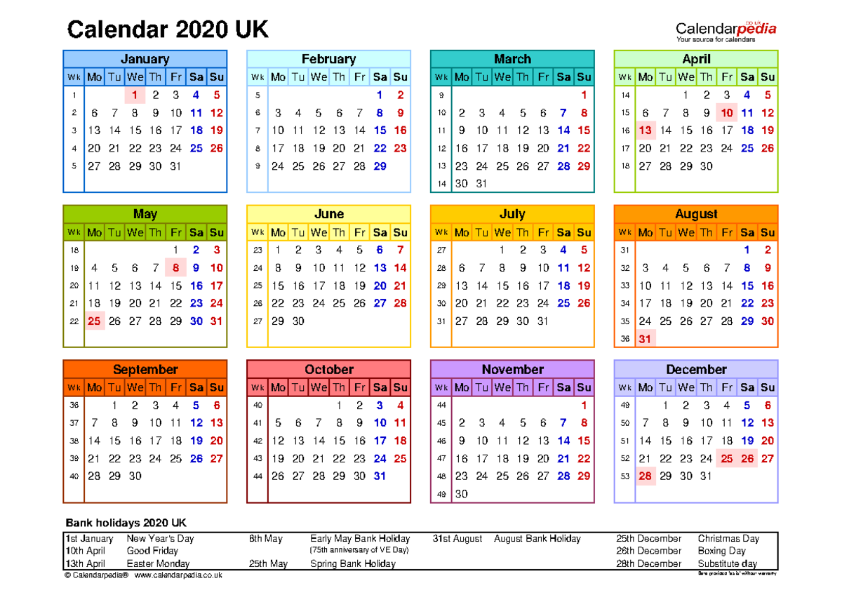 Calendar 2020 for exam - Calendar 2020 UK W k Mo Tu We Th Fr Sa Su W k ...