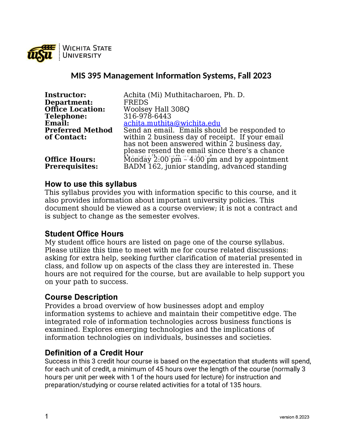 Syllabus MIS395 Fall23 IIE - MIS 395 Management Information Systems ...