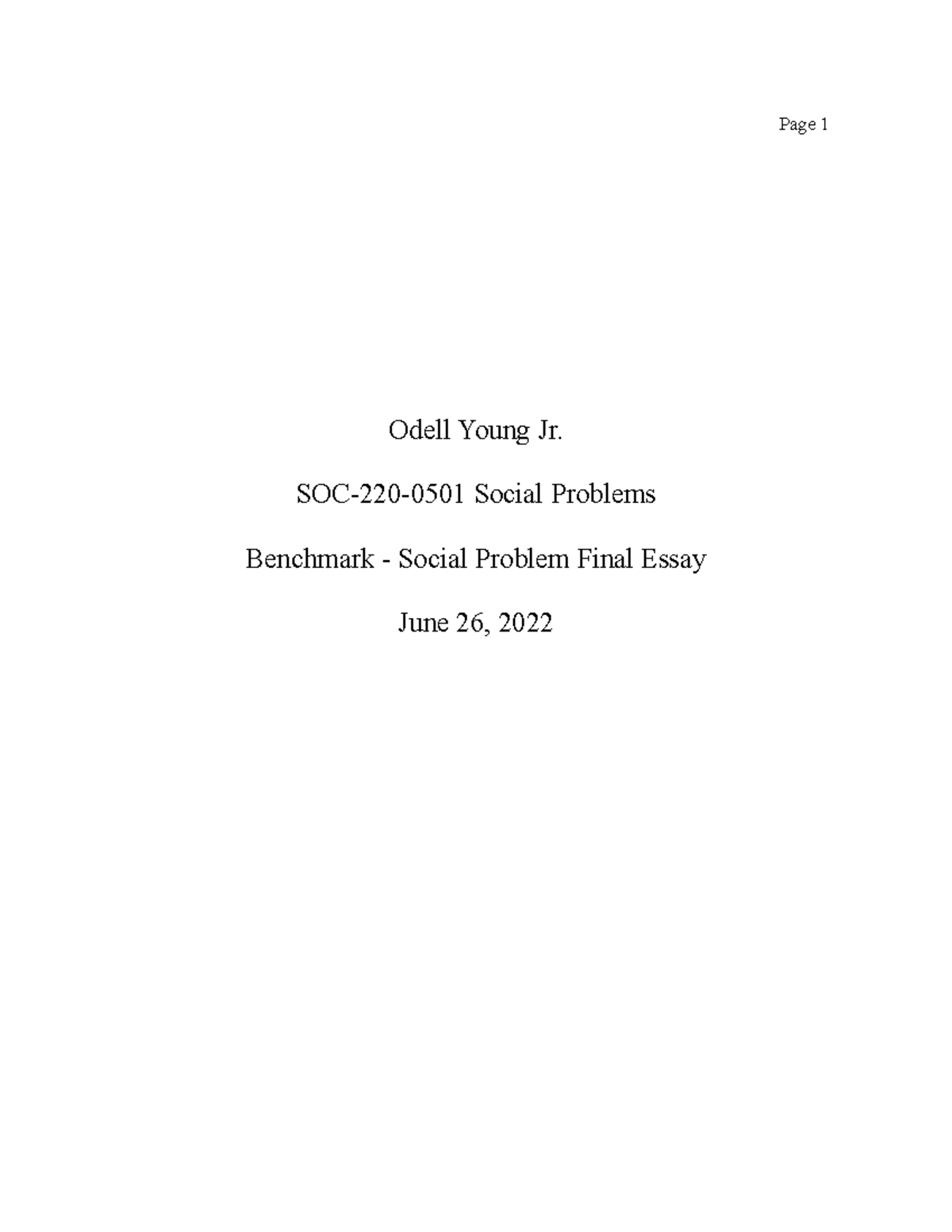 benchmark social problem final essay