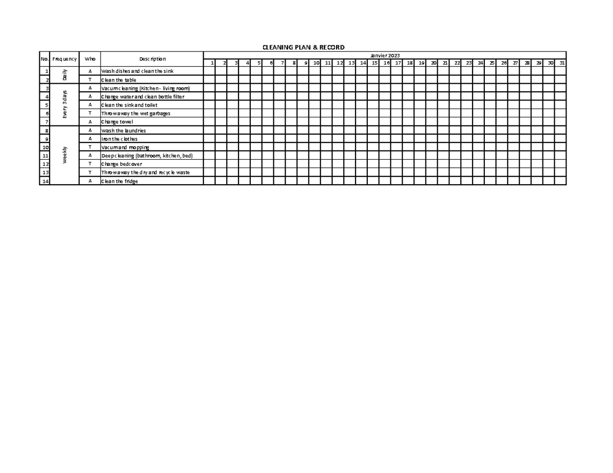 Cleaning Plan Example