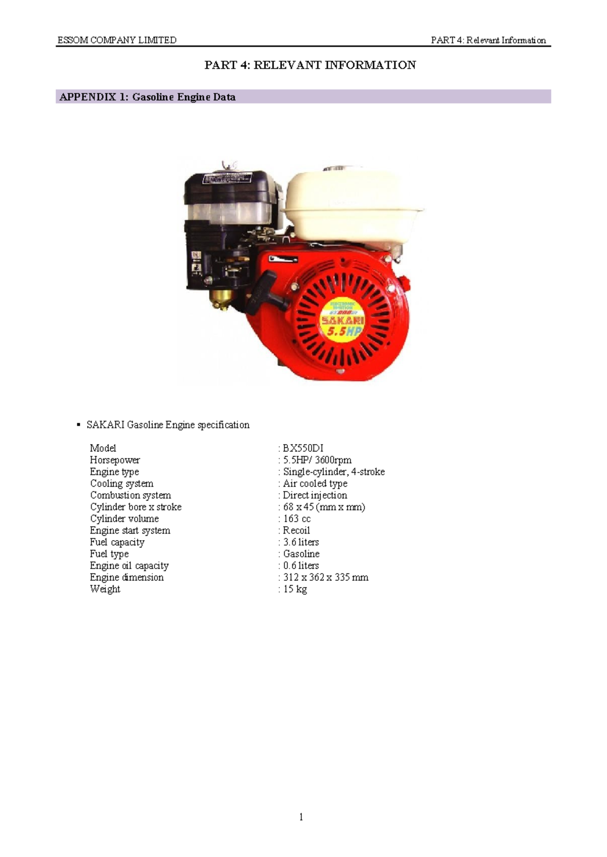 Appendicies - PART 4: RELEVANT INFORMATION APPENDIX 1: Gasoline Engine ...