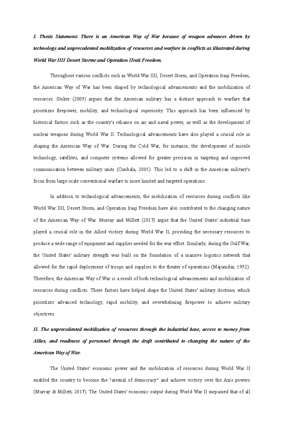 US ARMY History Paper - I. Thesis Statement: There is an American Way ...