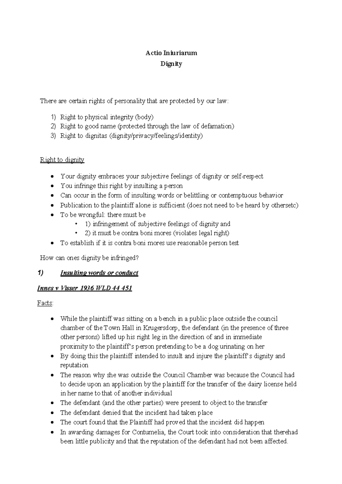 Dignity Final - for students in delict - Actio Iniuriarum Dignity There ...