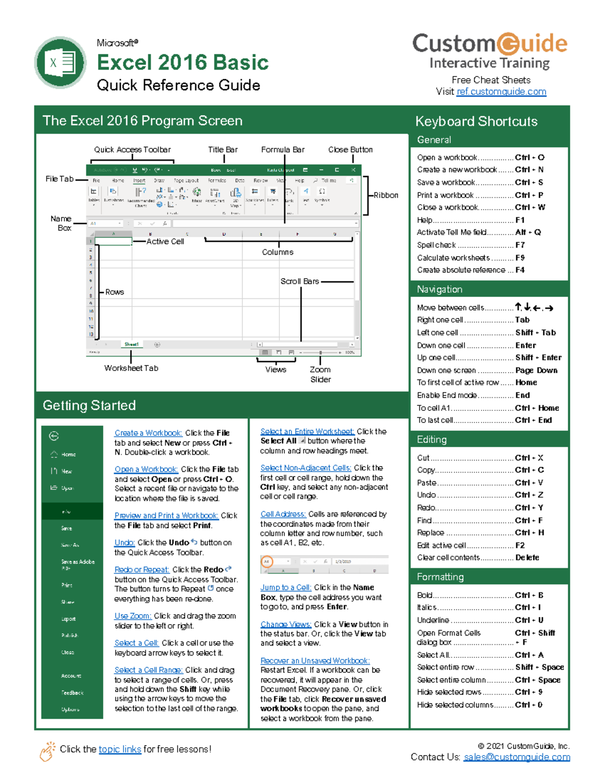 Excel 2016 quickreference - © 20 21 CustomGuide, Inc. Click the topic links for free lessons! - StuDocu Excel 2016 quickreference - © 20 21 CustomGuide, Inc. Click the topic links for free lessons! - StuDocu