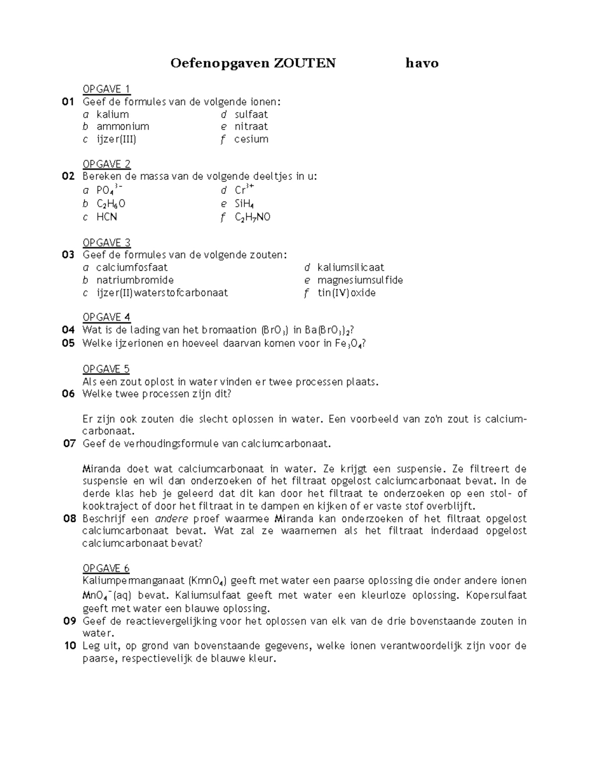 Oefen H 02 Zouten - Scheikunde Opdrachten Met Antwoorden - Oefenopgaven ...