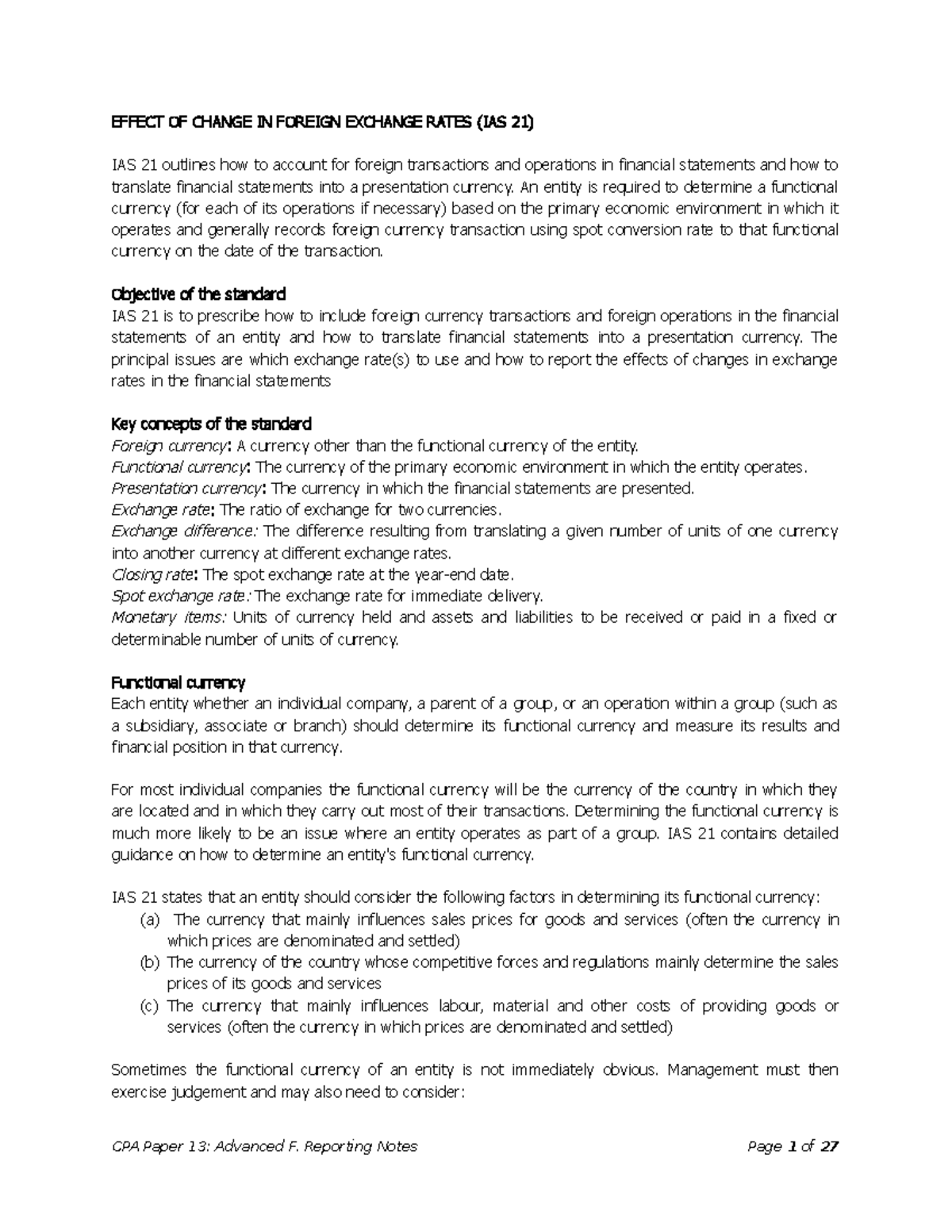 Topic 6 Foreign Currency Reporting - EFFECT OF CHANGE IN FOREIGN ...