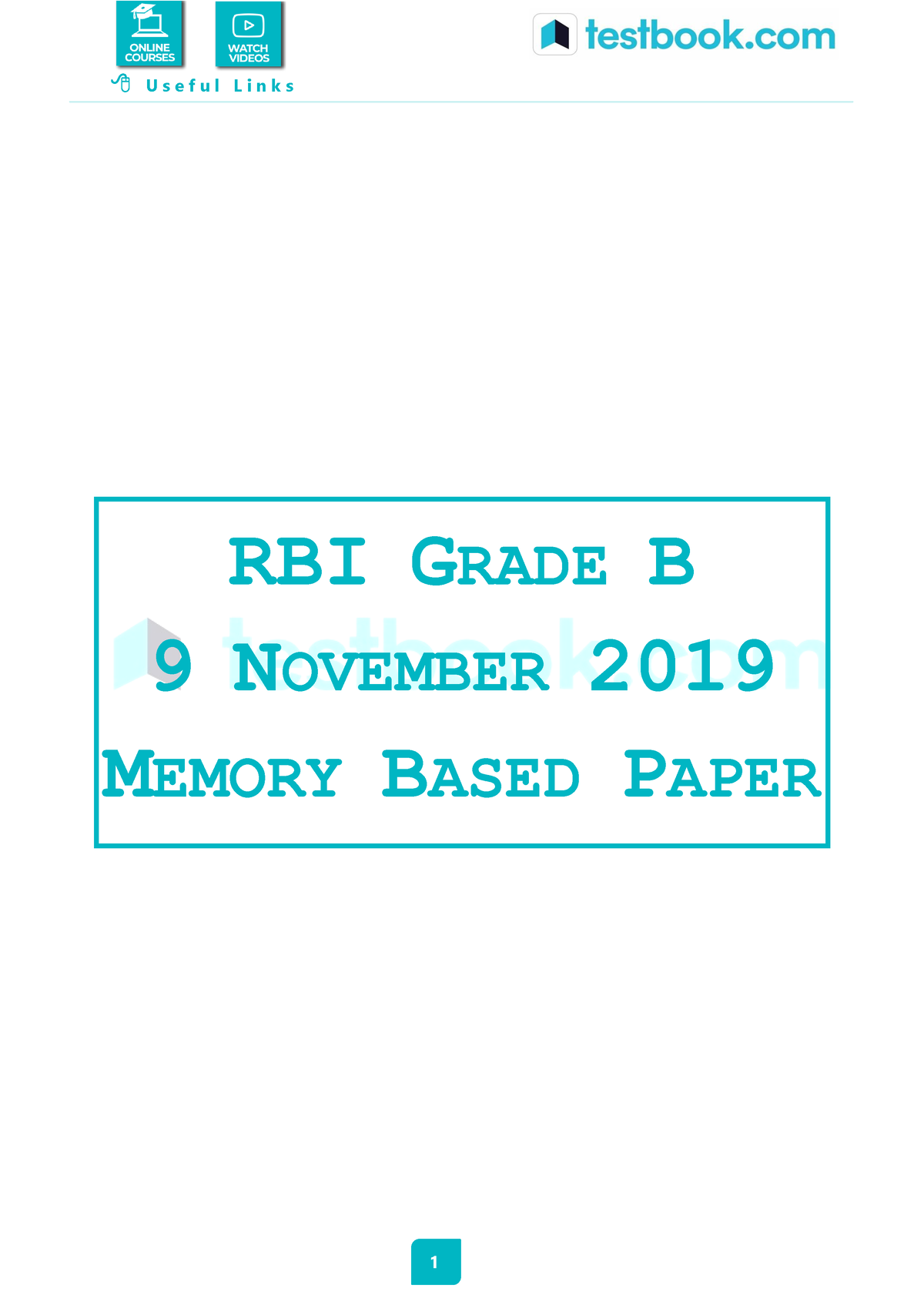 RBI Grade B 9 November 2019 Memory Based Paper - RBI GRADE B 9 NOVEMBER ...