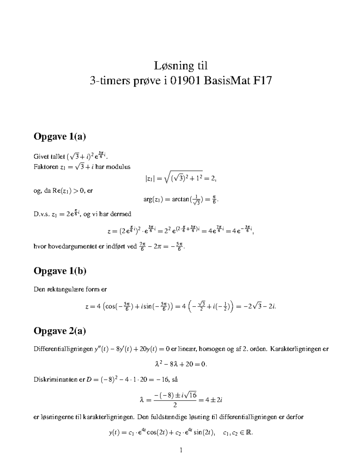 Loesning Eksamen F 17 - Løsning Til 3-timers Prøve I 01901 BasisMat F ...