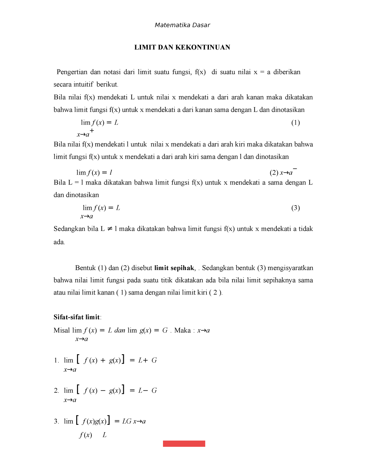 Limit Dan Kekontinuan Limit Dan Kekontinuan Pengertian Dan Notasi Dari Limit Suatu Fungsi Fx 9768