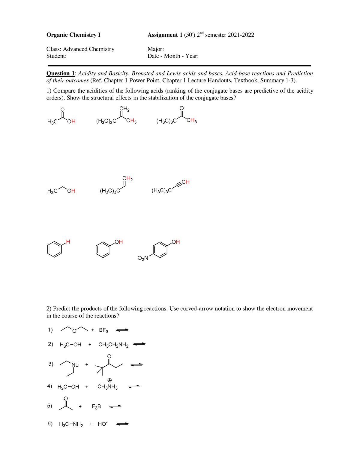 organic chemistry assignment help