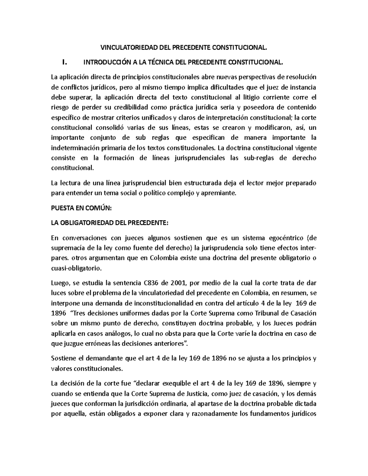 Precendente Constitucional 1 - VINCULATORIEDAD DEL PRECEDENTE ...