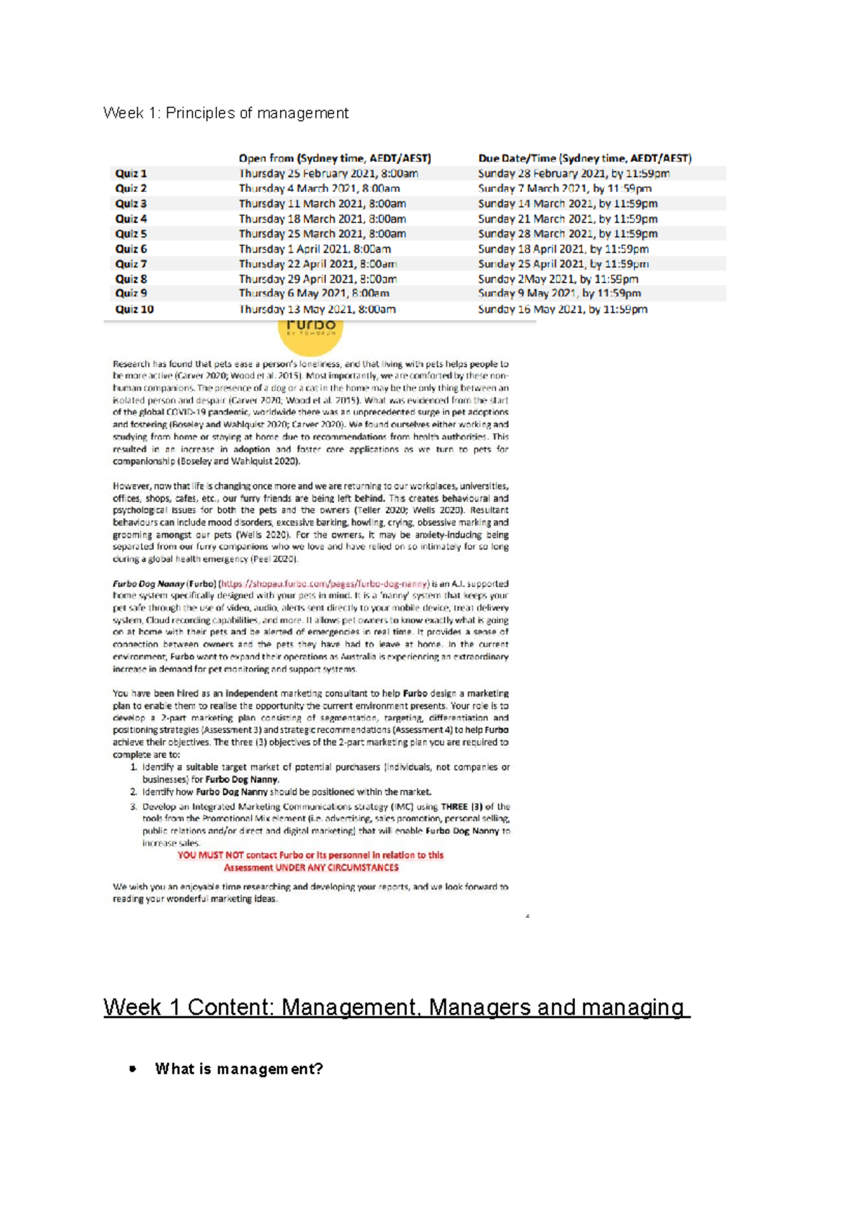 Week 1 Management - Week 1 Notes W Textbook Readings - MGMT1020 - MQ ...