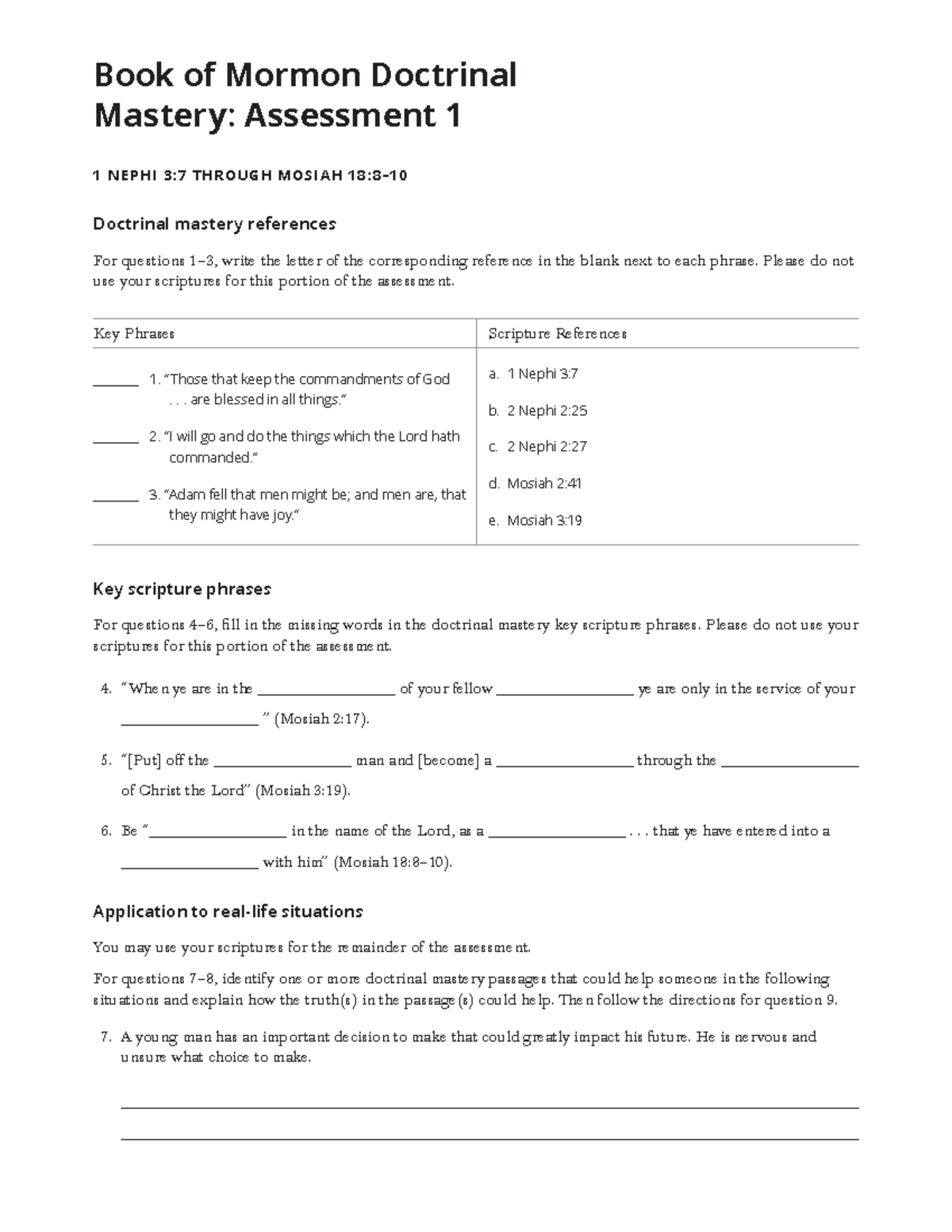 BM1 DM LA - idk - Book of Mormon Doctrinal Mastery: Assessment 1 1 N E ...
