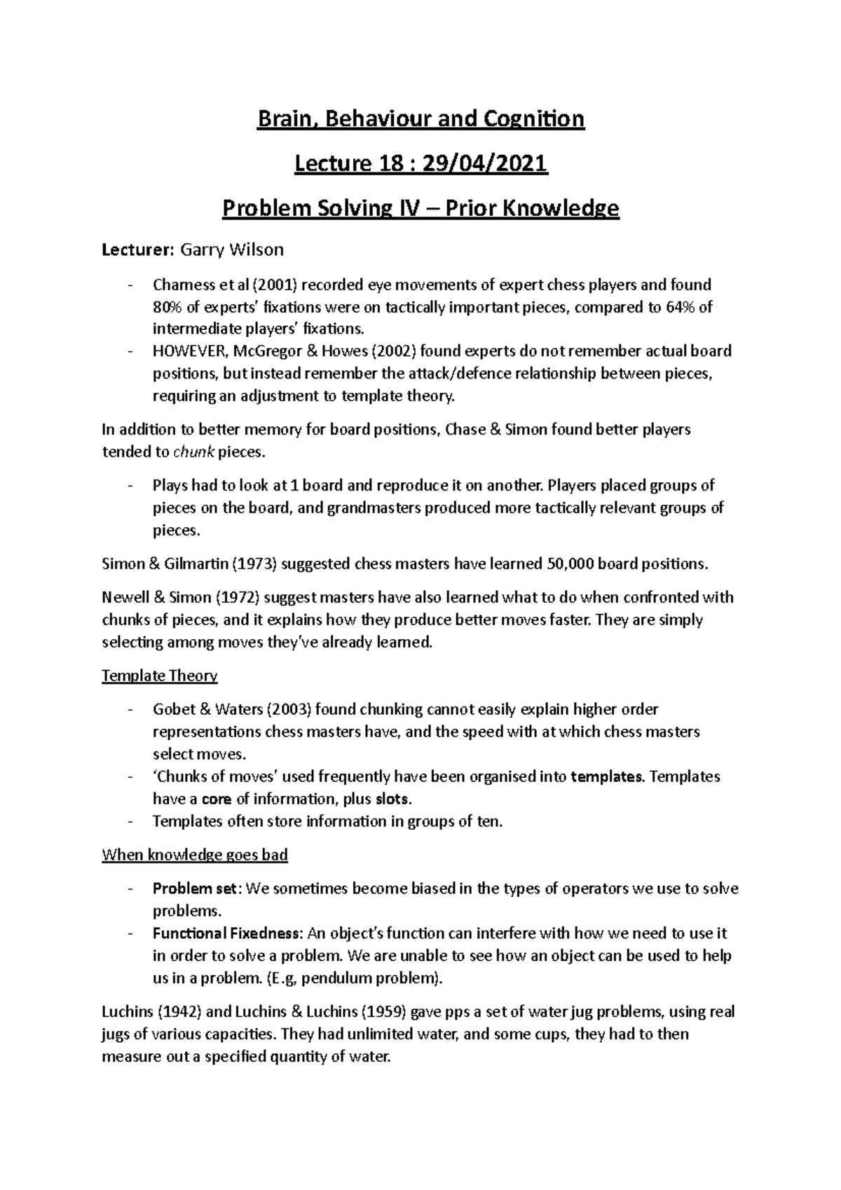 BBC - L18 - Problem Solving IV - Brain, Behaviour and Cognition Lecture ...