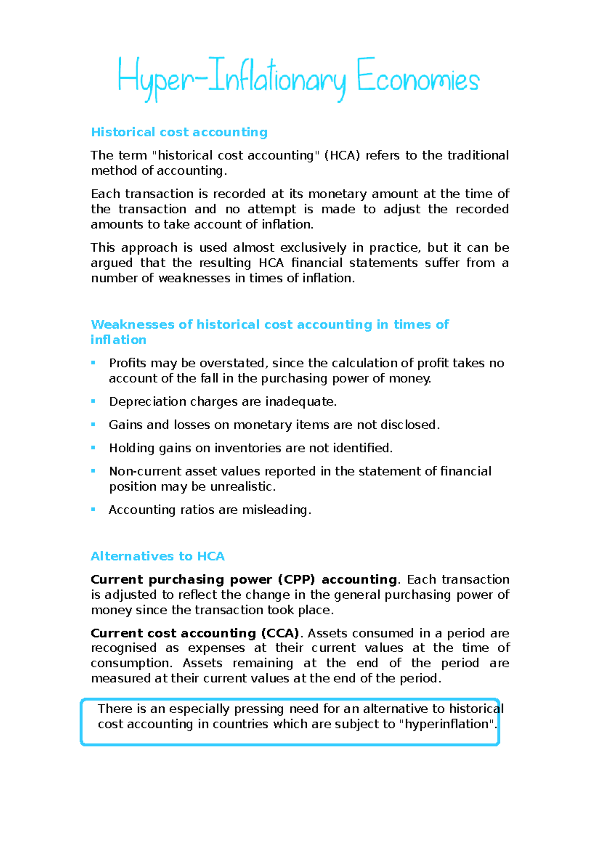 Hyper-Inflationary Economies - Historical cost accounting The term ...