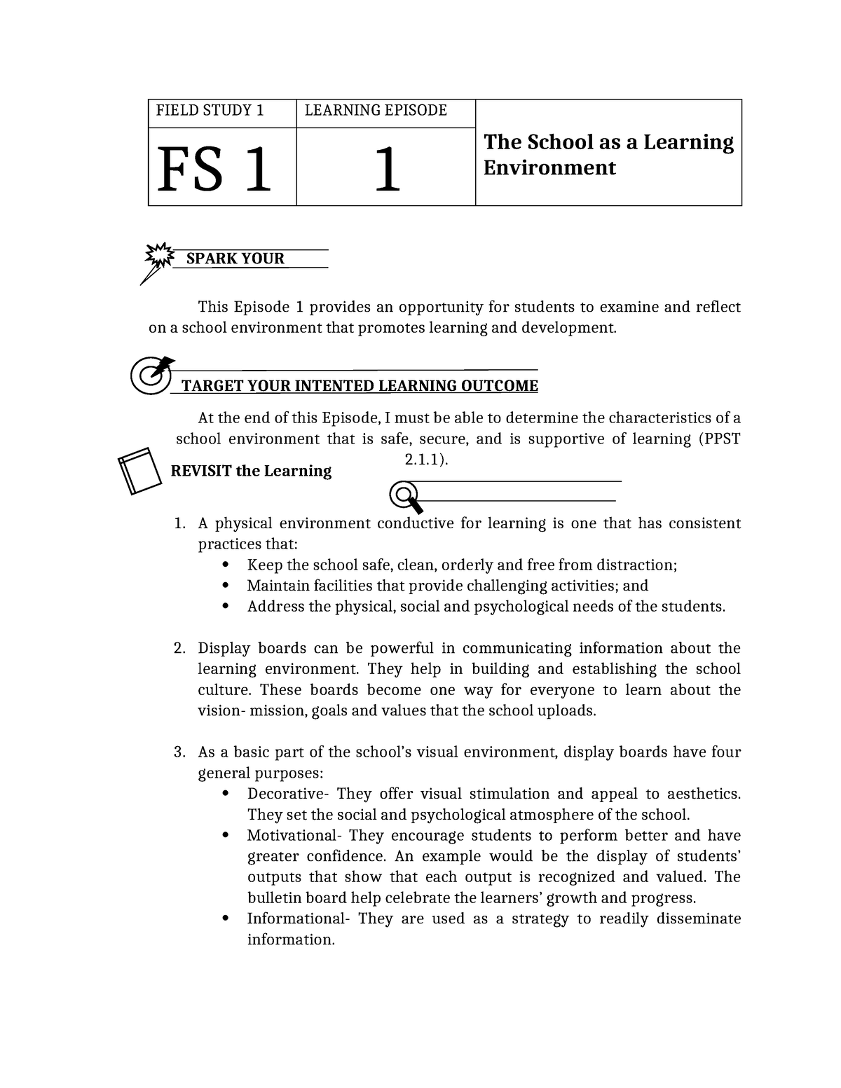 1-4 - FS1 Learning Episodes - FIELD STUDY 1 LEARNING EPISODE FS 1 1 The ...