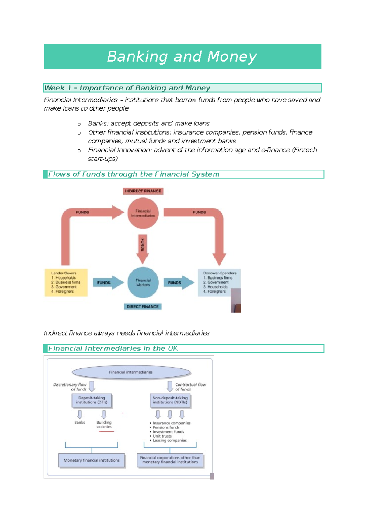 Banking and Money Lecture notes 19 Banking and Money Week 1