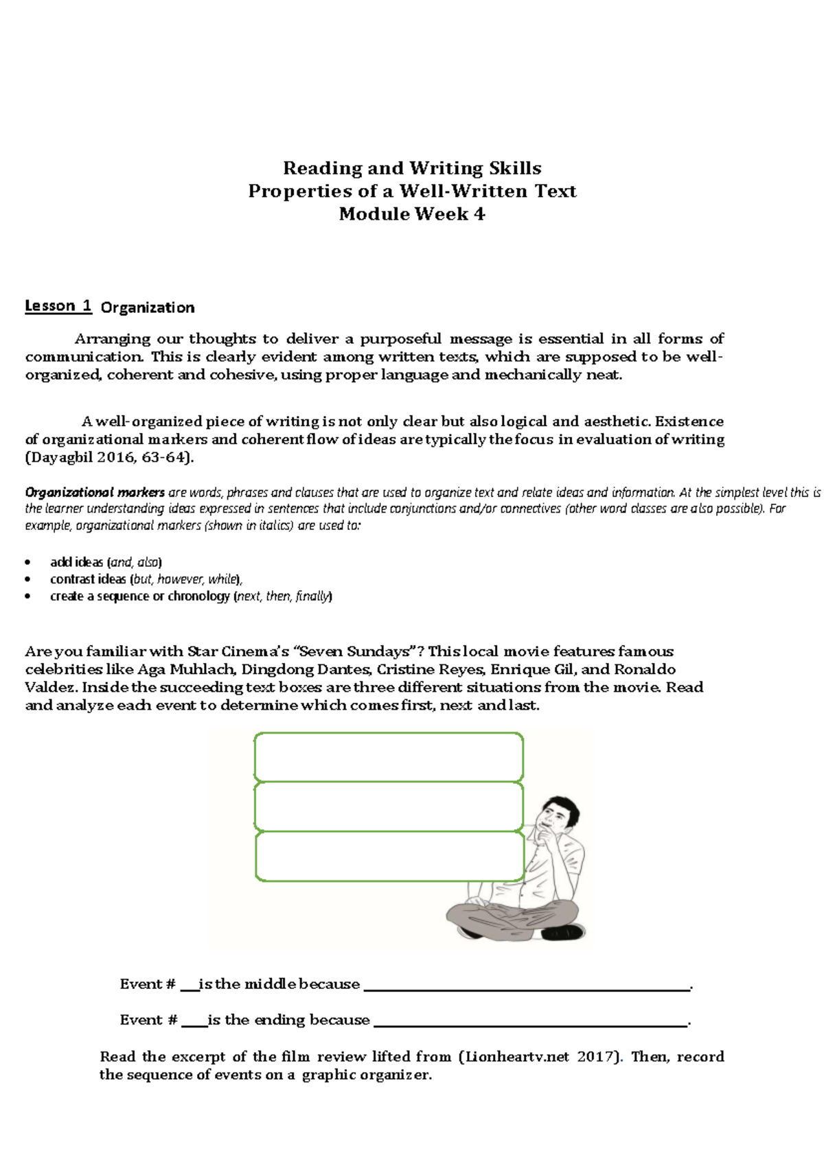 Reading and Writing Module W34 Reading and Writing Skills Properties