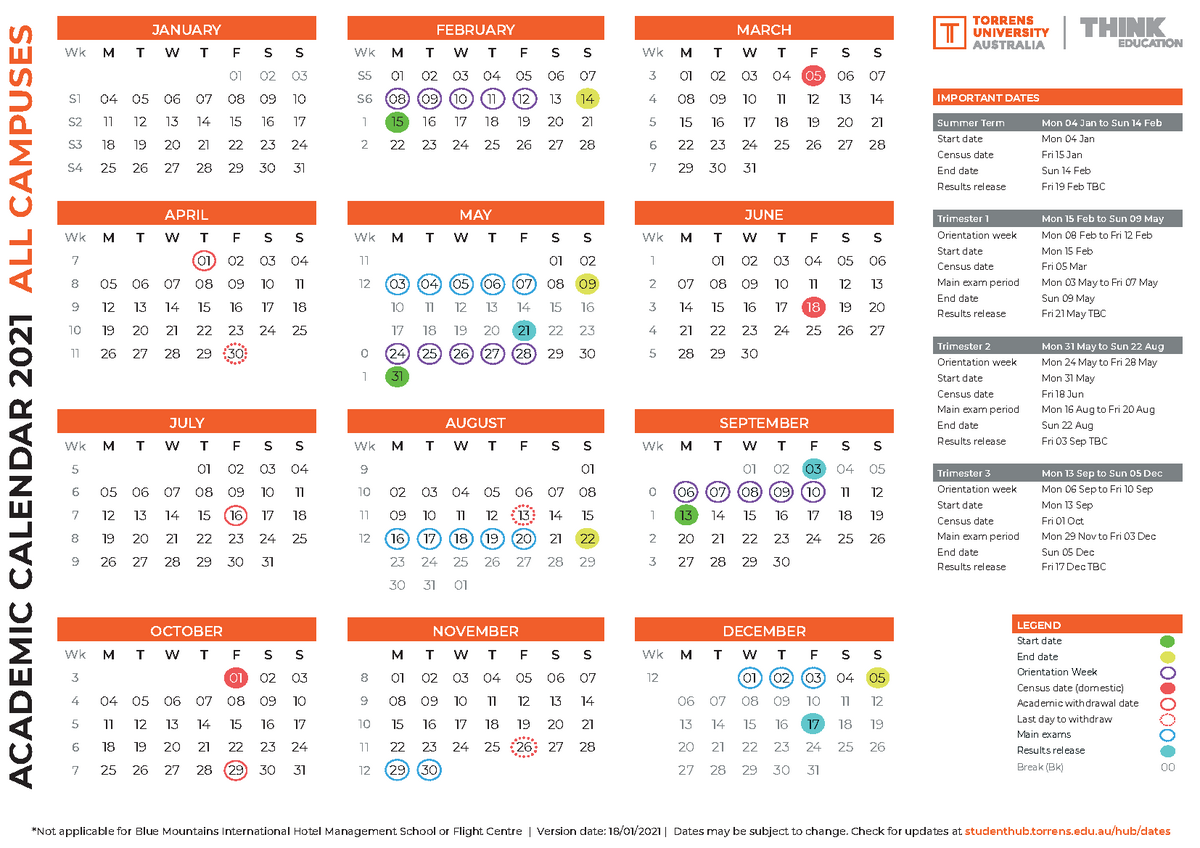 Academic Calendar 2021 TUA Think v2 IMPORTANT DATES Summer Term Mon
