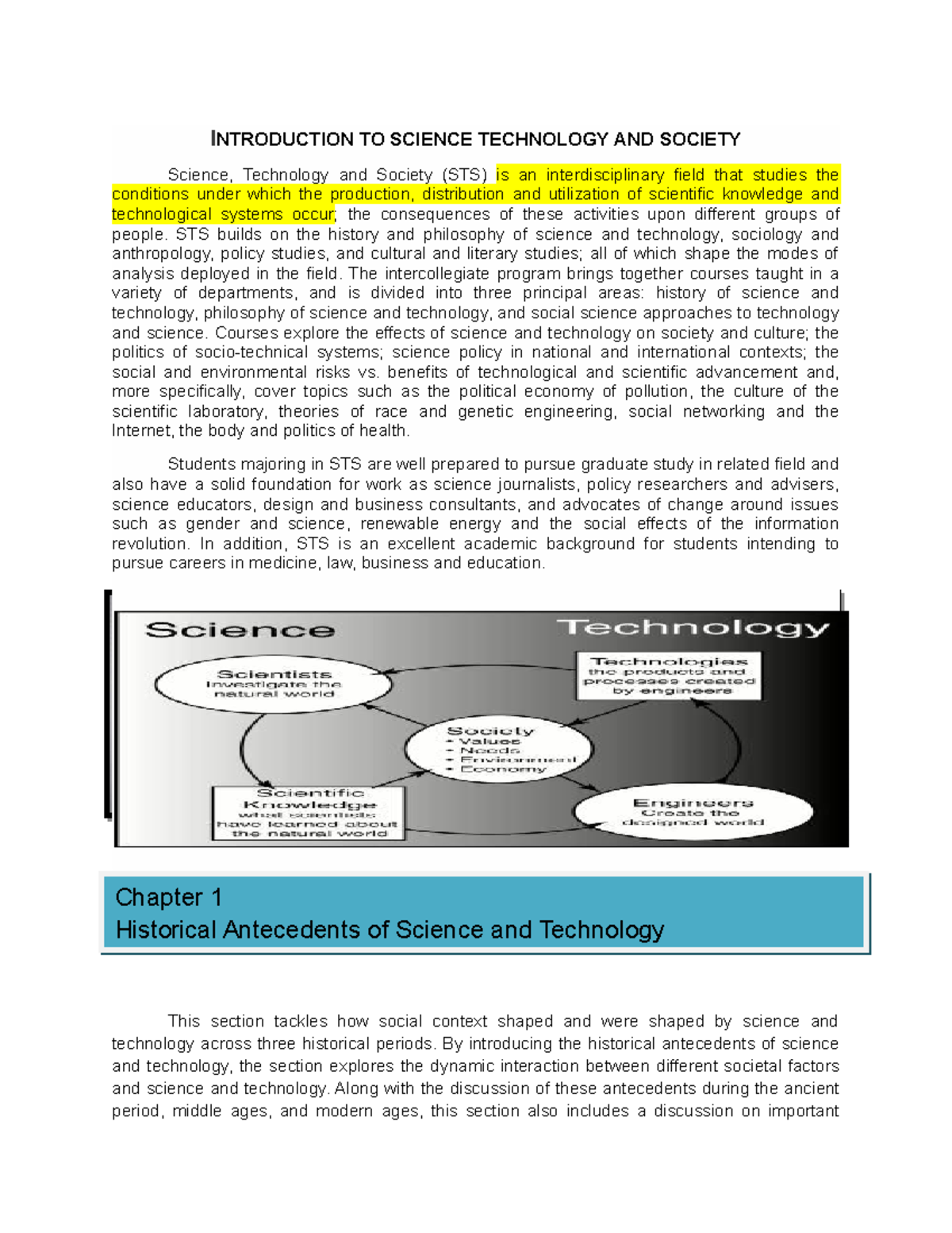 Chapter 1 - Notes - INTRODUCTION TO SCIENCE TECHNOLOGY AND SOCIETY ...