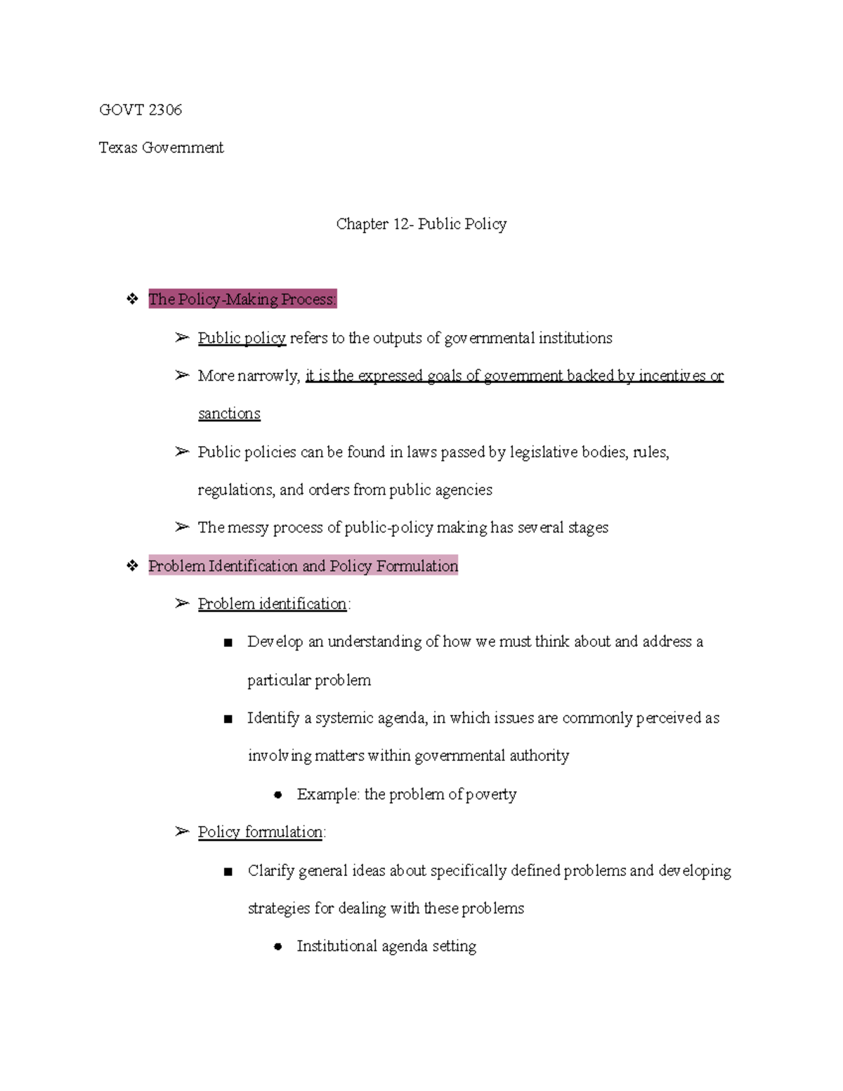 Chpater 12-Public Policy - GOVT 2306 Texas Government Chapter 12 ...