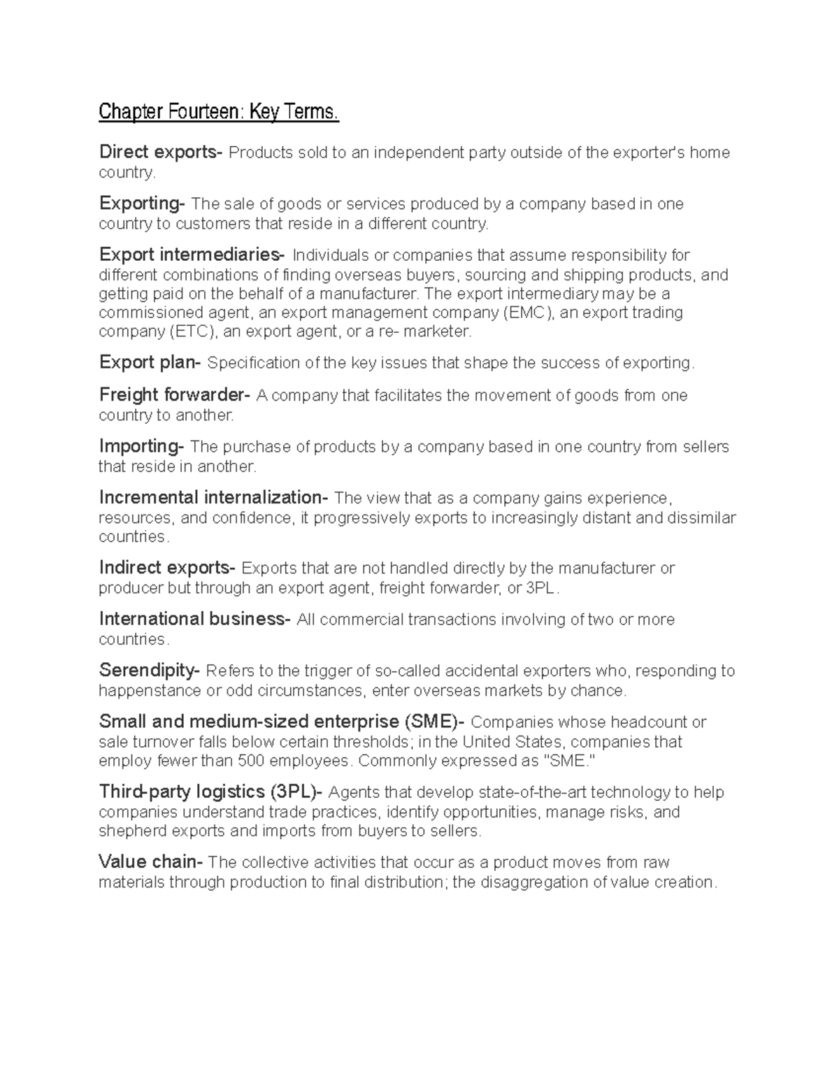 Ch.14 Keyterms - Glossary definition. - Chapter Fourteen: Key Terms ...