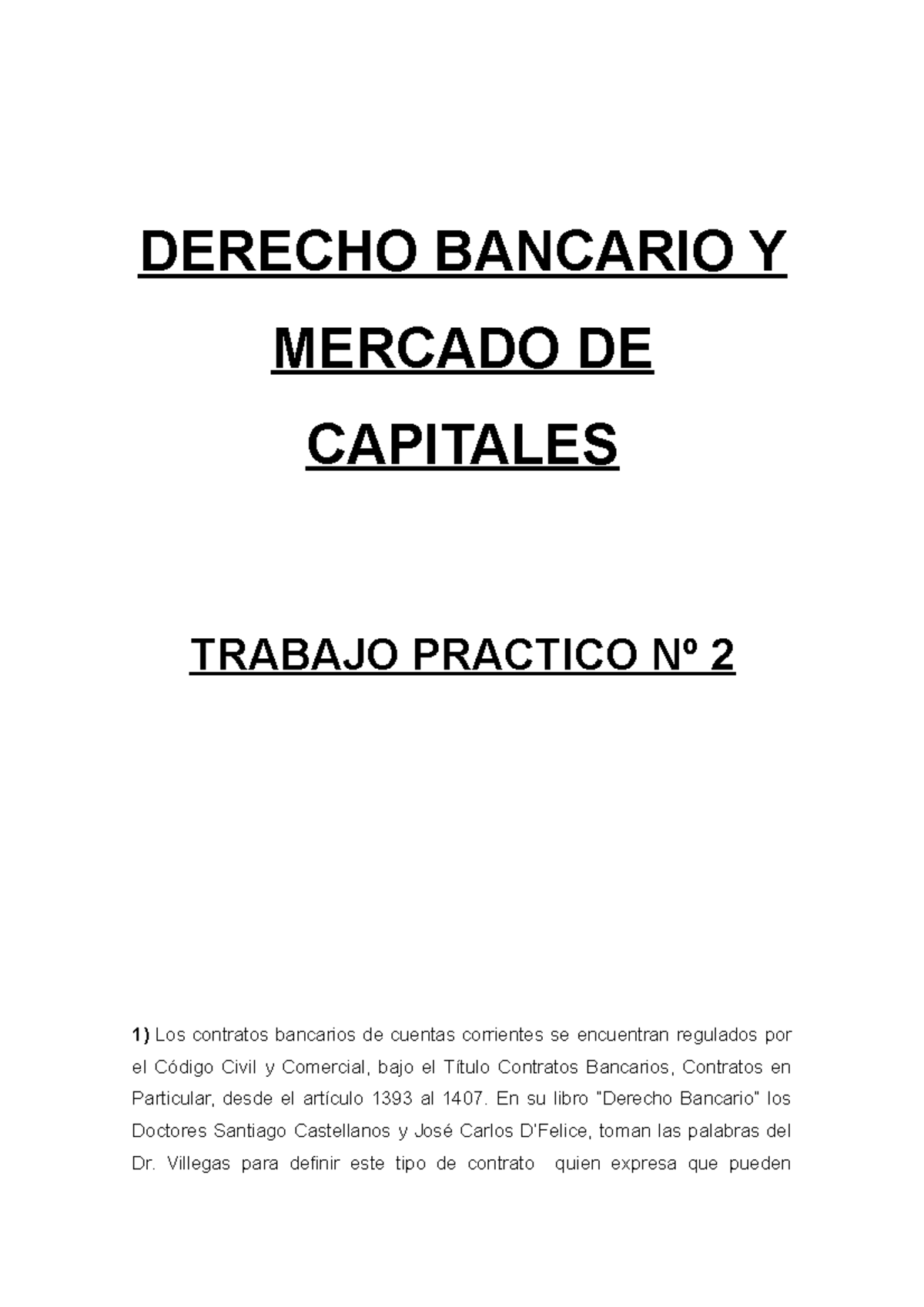 Dcho Bancario Tp Nº 2 Derecho Bancario Y Mercado De Capitales Trabajo Practico Nº 2 Los 0385