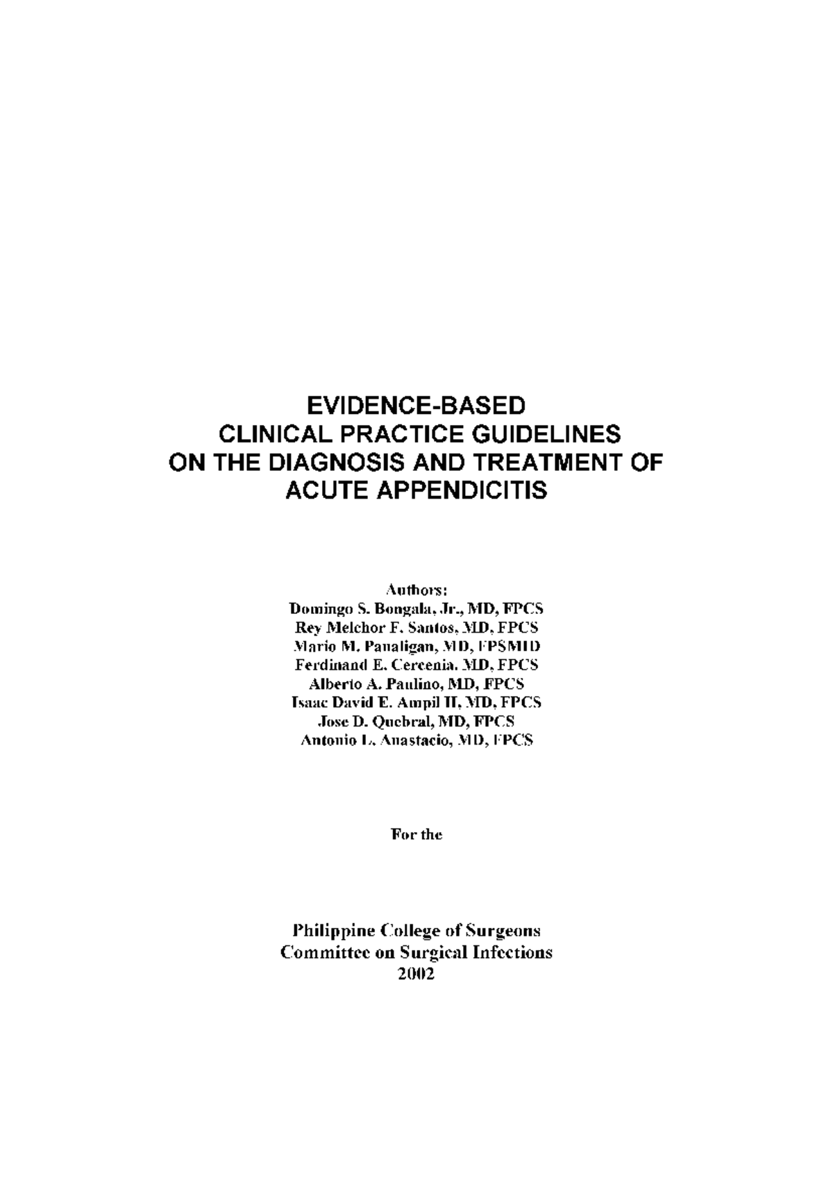 Ebcpg-acute appendicitis - CLINICAL PRACTICE GUIDELINES ON THE ...