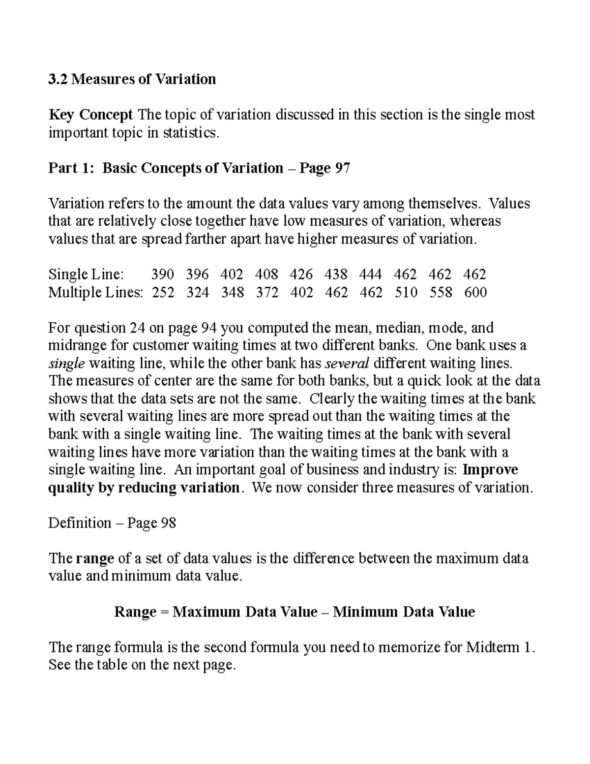 Chapter 3 Notes 13th Ed - Section 3.2 - 3 Measures of Variation Key ...